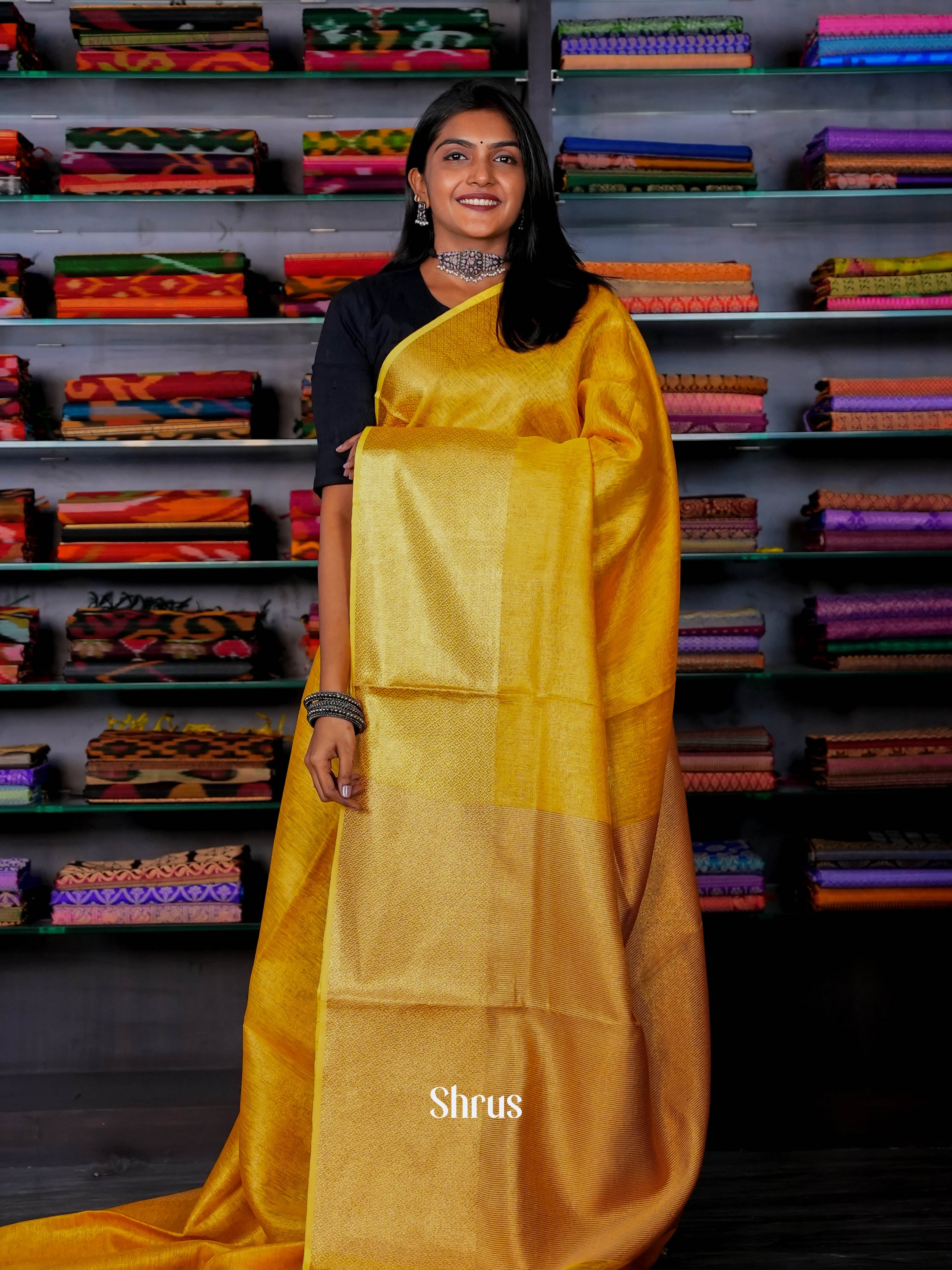 Yellow(Single Tone) - Linen Saree