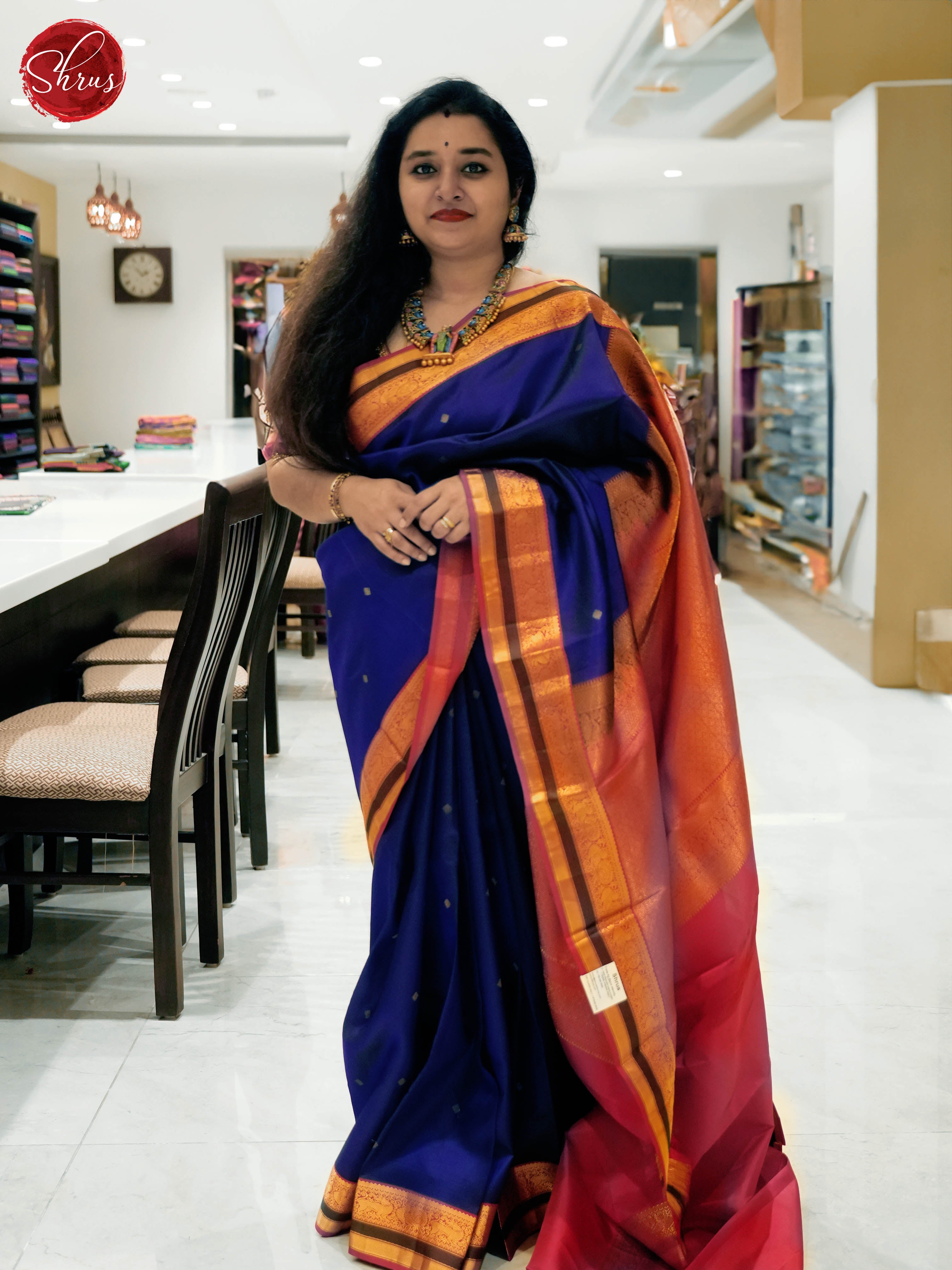 Blue And Pink-Kanchipuram Silk Saree - Shop on ShrusEternity.com