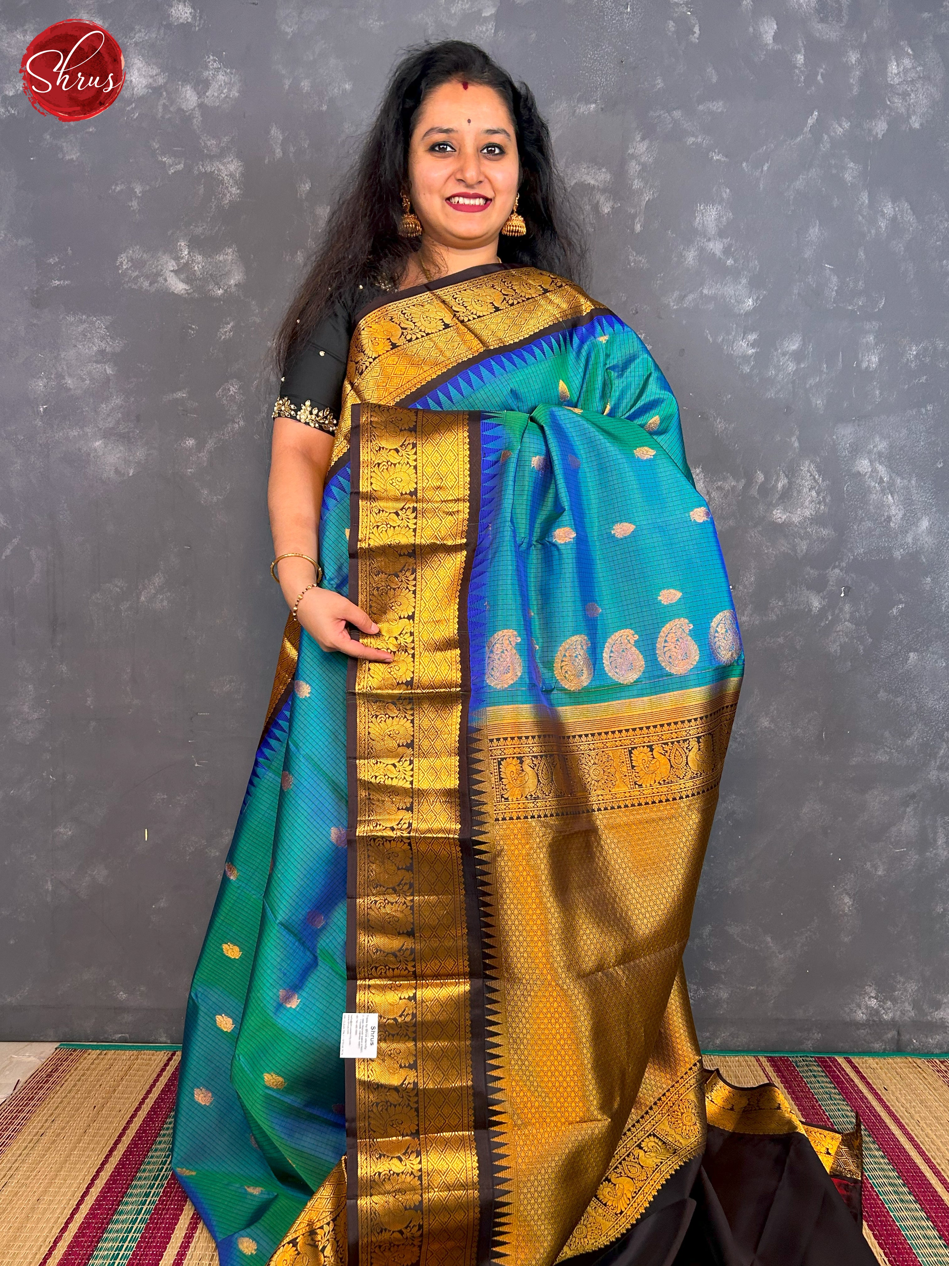 Blue And Brown- Gadwal silk saree - Shop on ShrusEternity.com