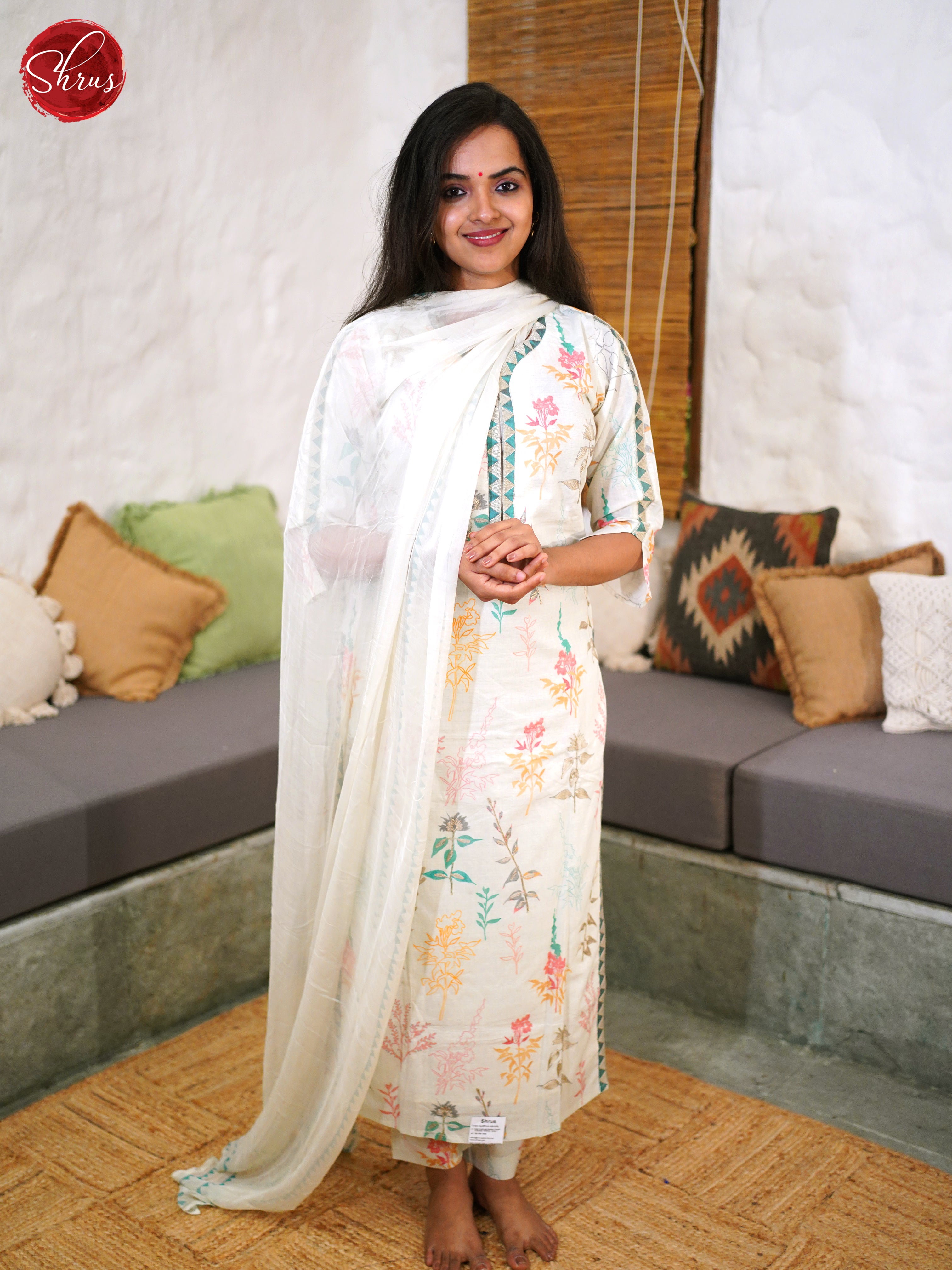 Pale Blue - Printed Cotton 3 Piece Readymade Salwar - Shop on ShrusEternity.com