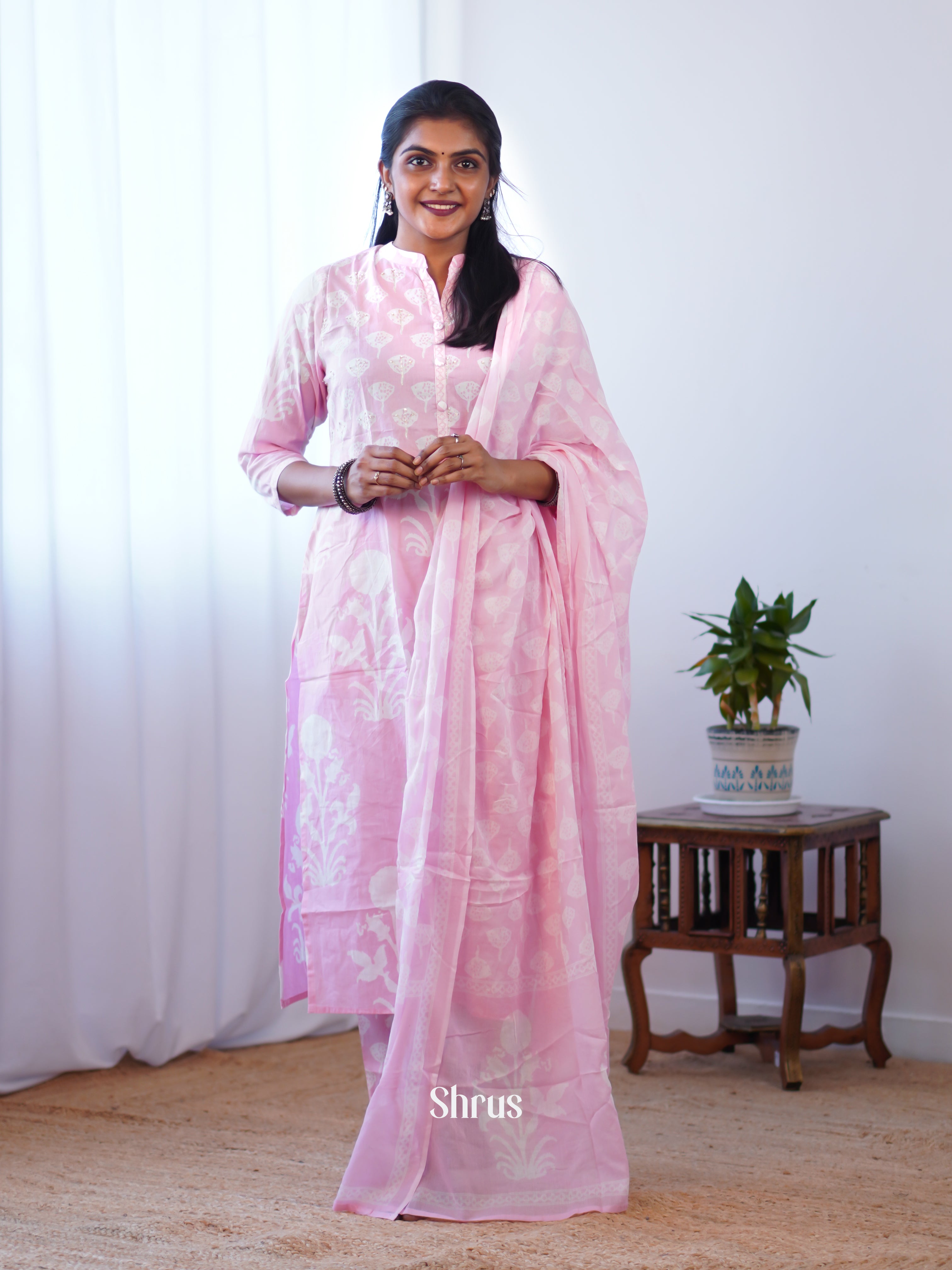 Baby Pink -Casual Printed 3pc Readymade Salwar