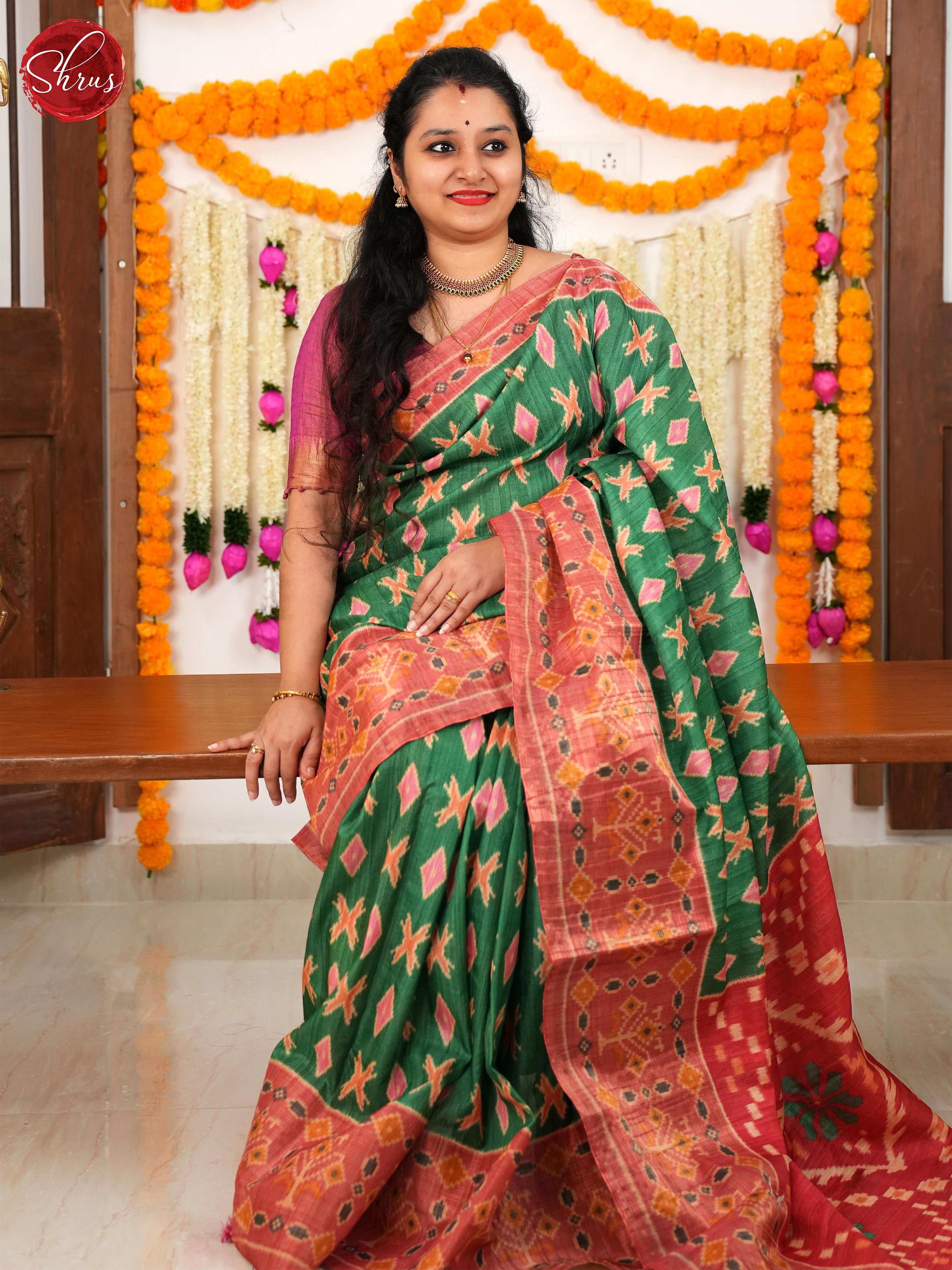 Green & Pink - Semi Pochampally Saree - Shop on ShrusEternity.com