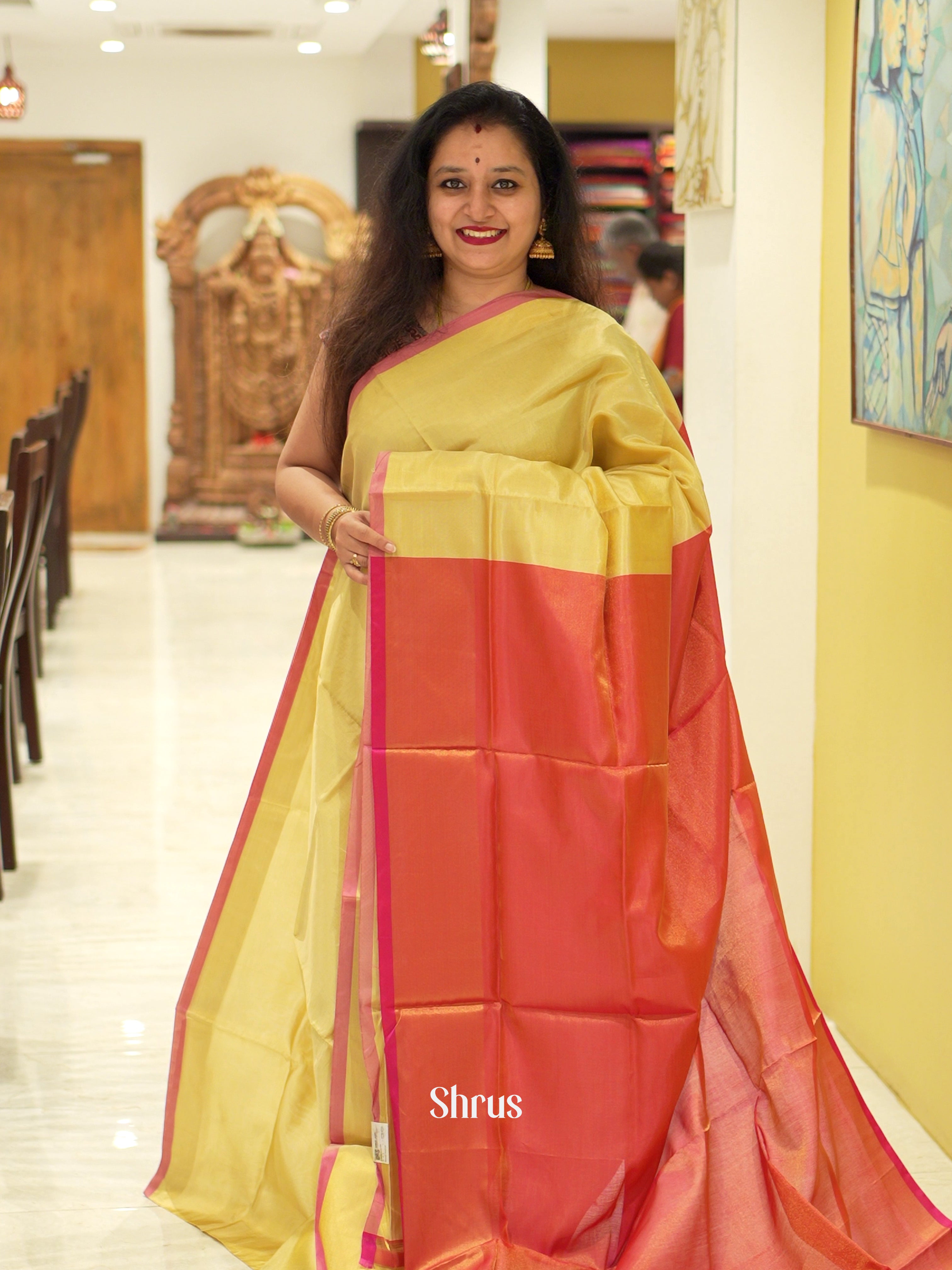 Dull Gold & Pink - Semi Tissue Saree