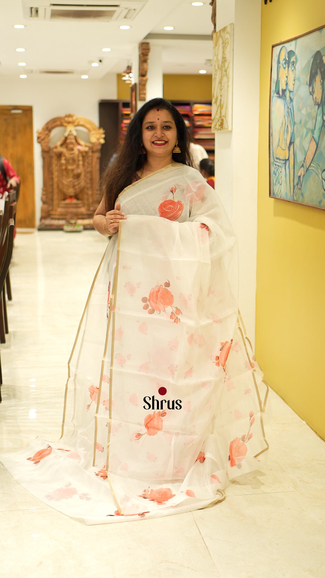 Cream(Single Tone) - Semi Organza Saree