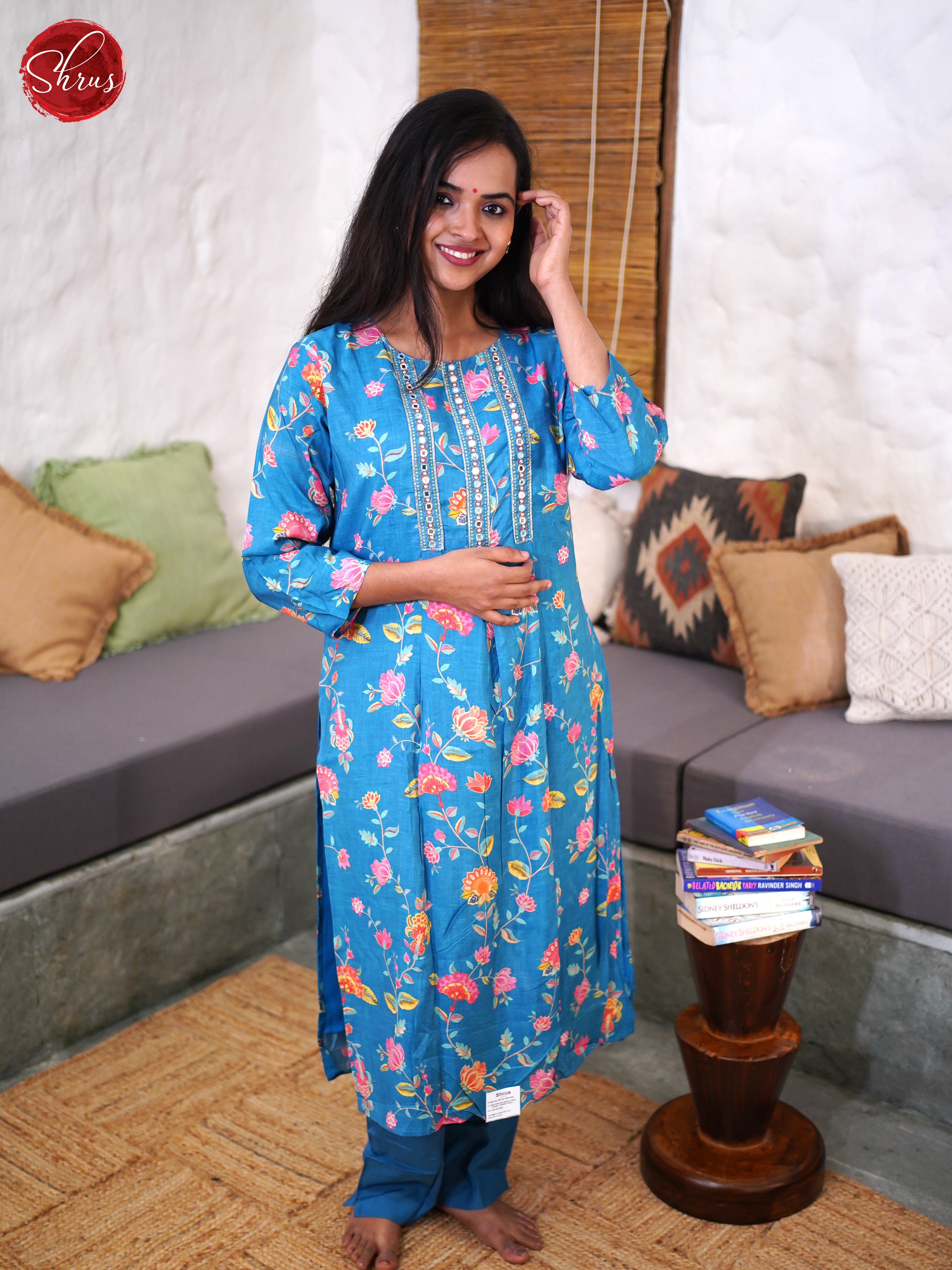 Blue - Printed 2-piece Readymade Salwar - Shop on ShrusEternity.com