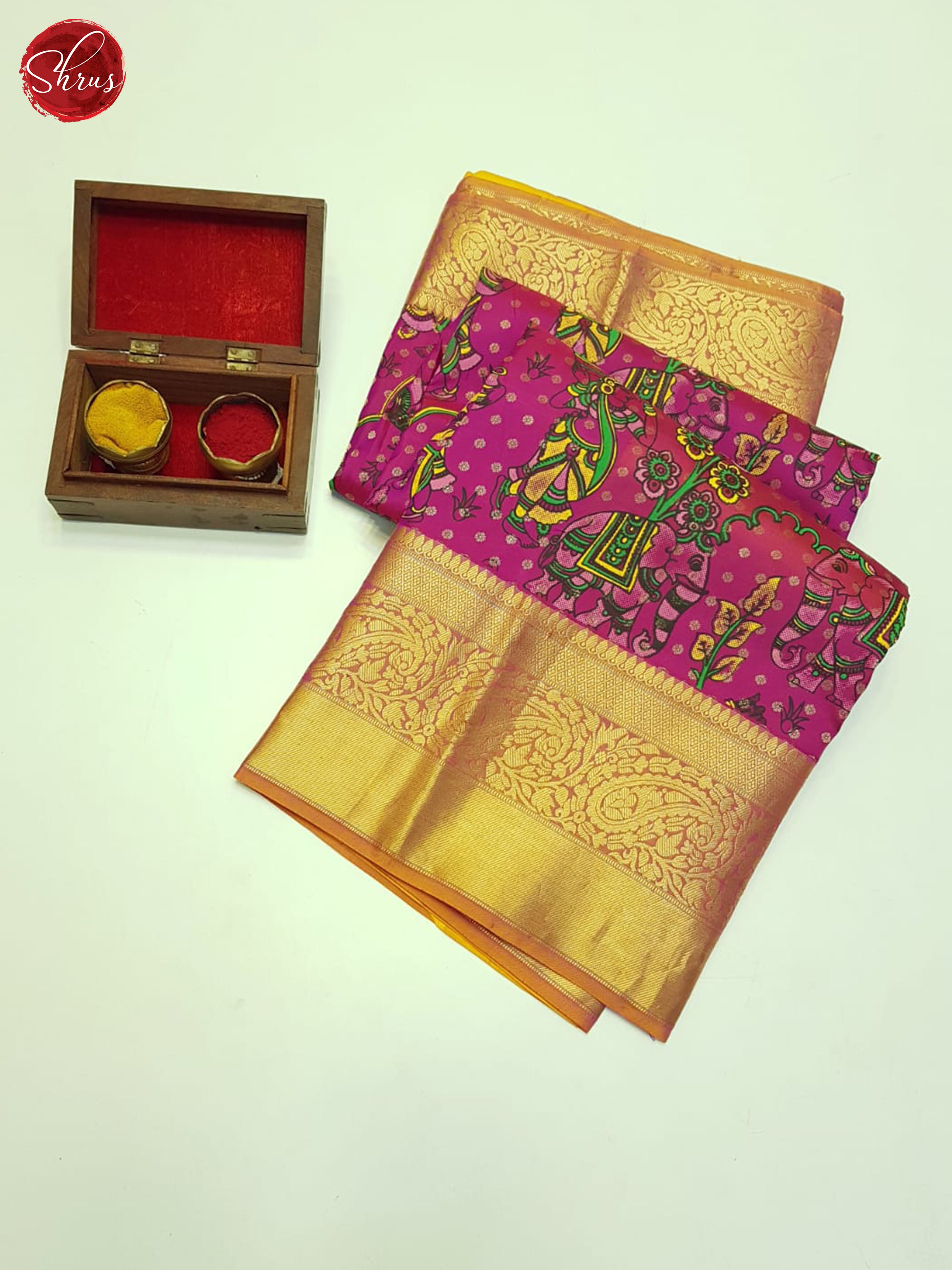 Pink & Mustard - Kanchipuram&nbsp; Silk Saree - Shop on ShrusEternity.com