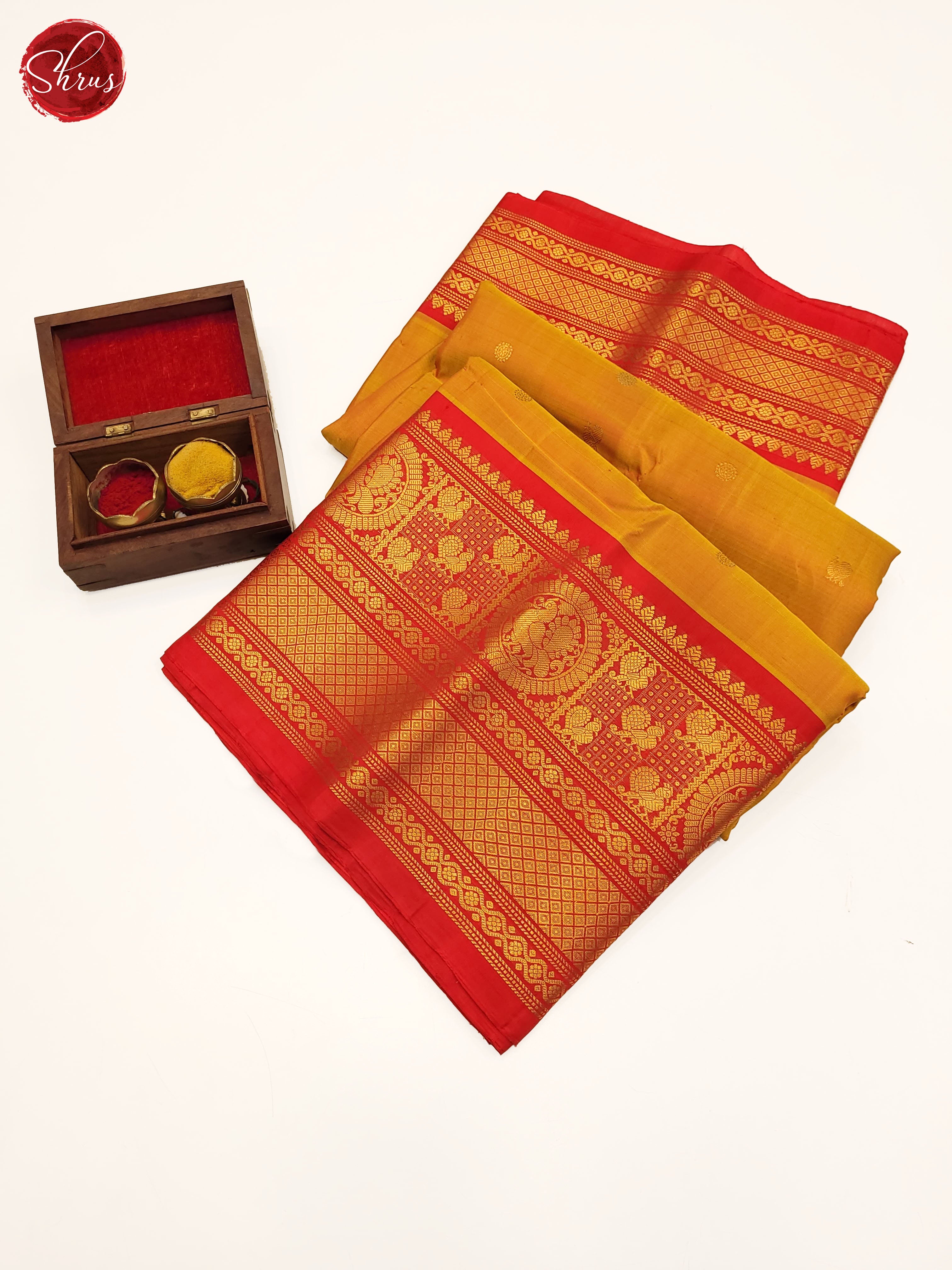 Mango Yellow & Red - Gadwal Silk - Shop on ShrusEternity.com