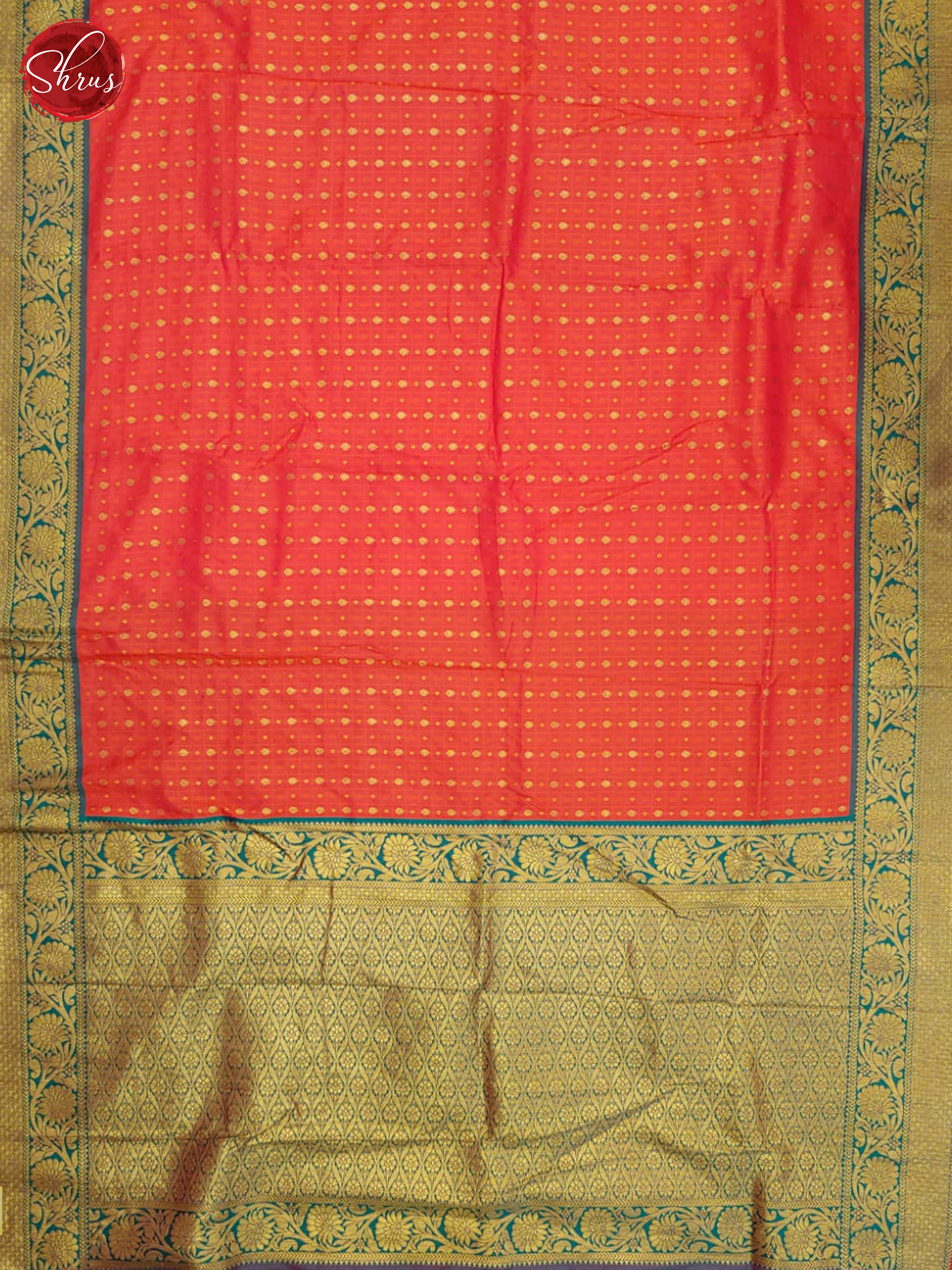 Orangish Pink & Green - Semi kanchipuram saree - Shop on ShrusEternity.com