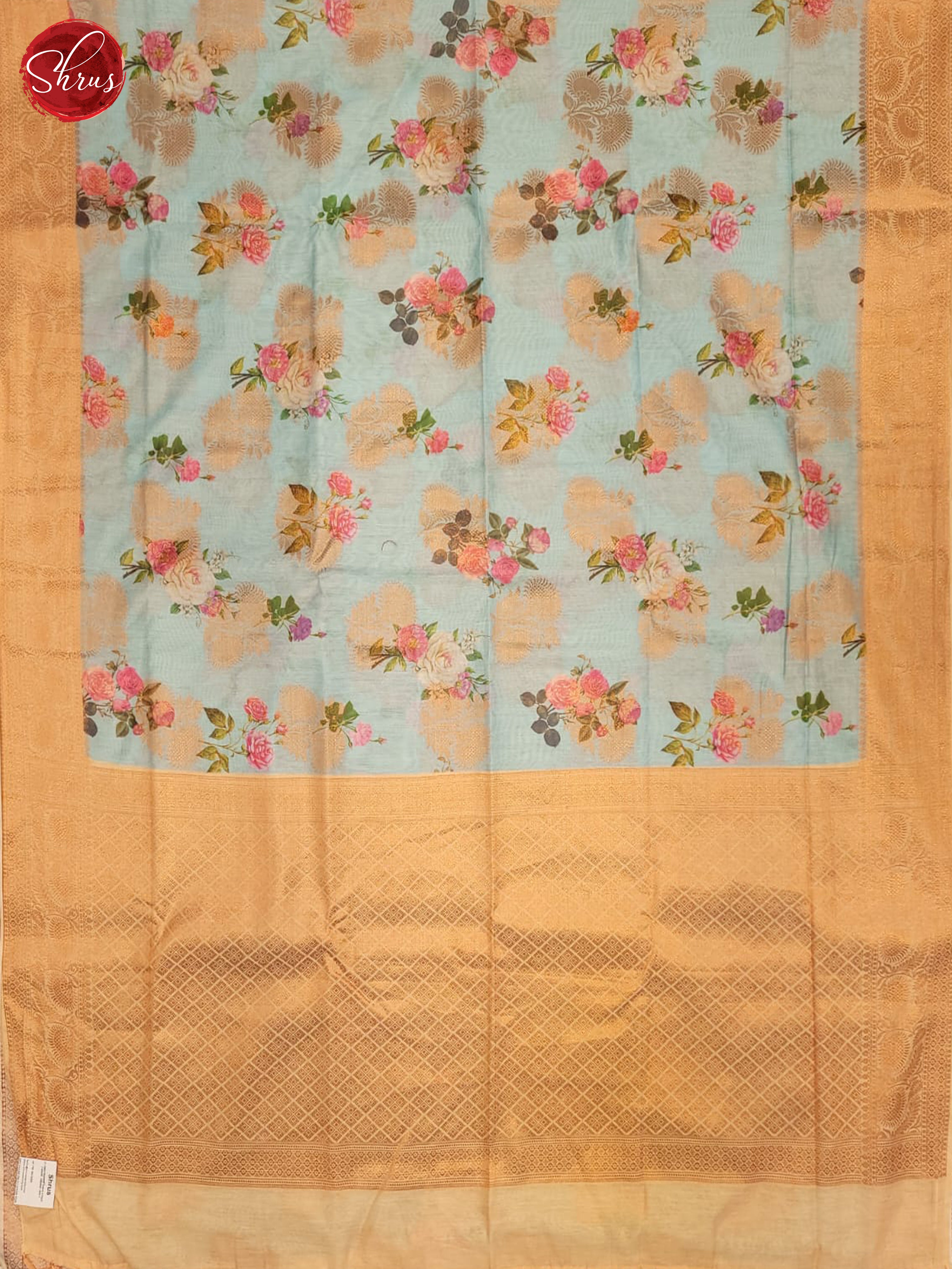 Blue & Peach - Semi Jute Saree - Shop on ShrusEternity.com