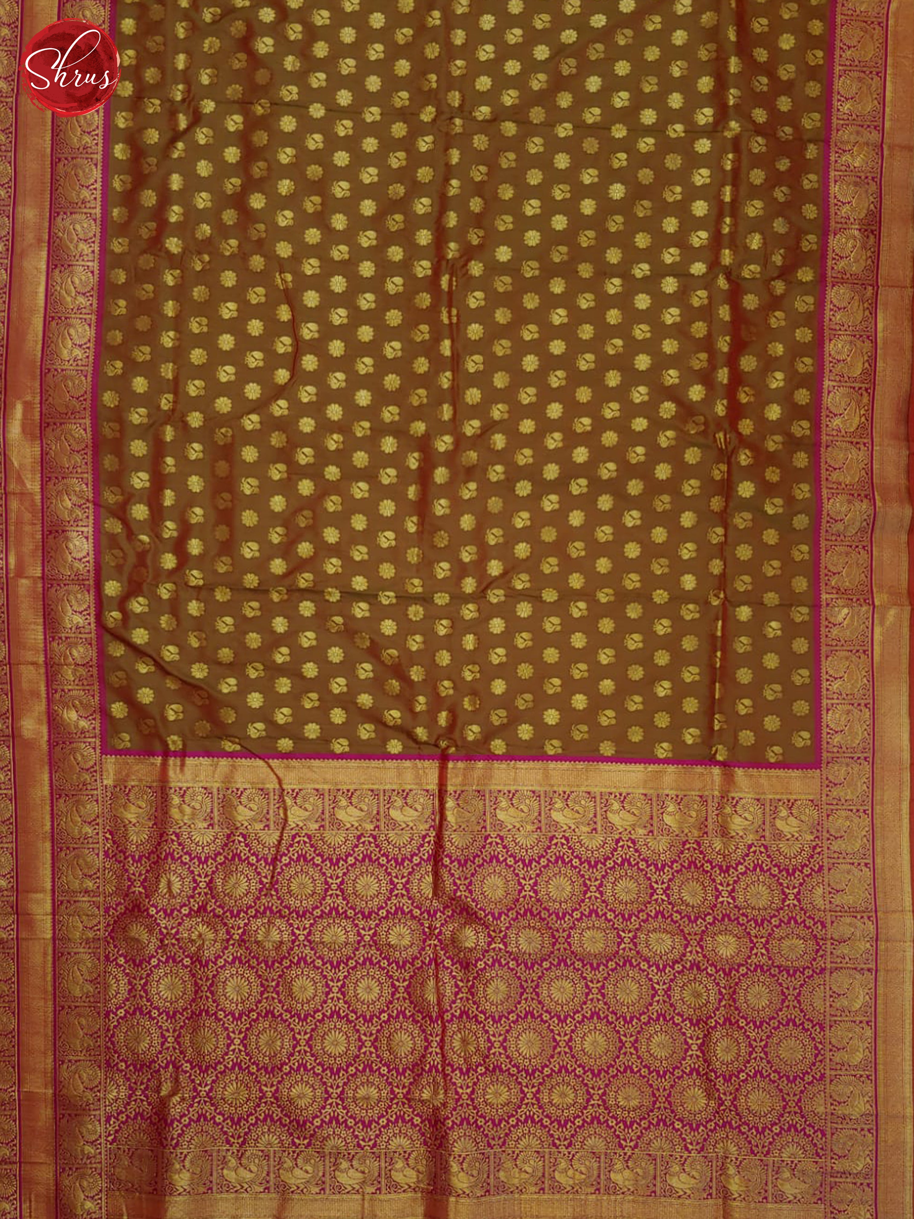 Double Shaded Brownish Green & Red  - Semi kanchipuram saree - Shop on ShrusEternity.com