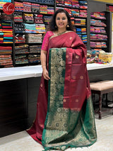 Arakku Maroon & Green -  Soft Silk Saree with zari woven floral buttas on the body & Zari Border - Shop on ShrusEternity.com