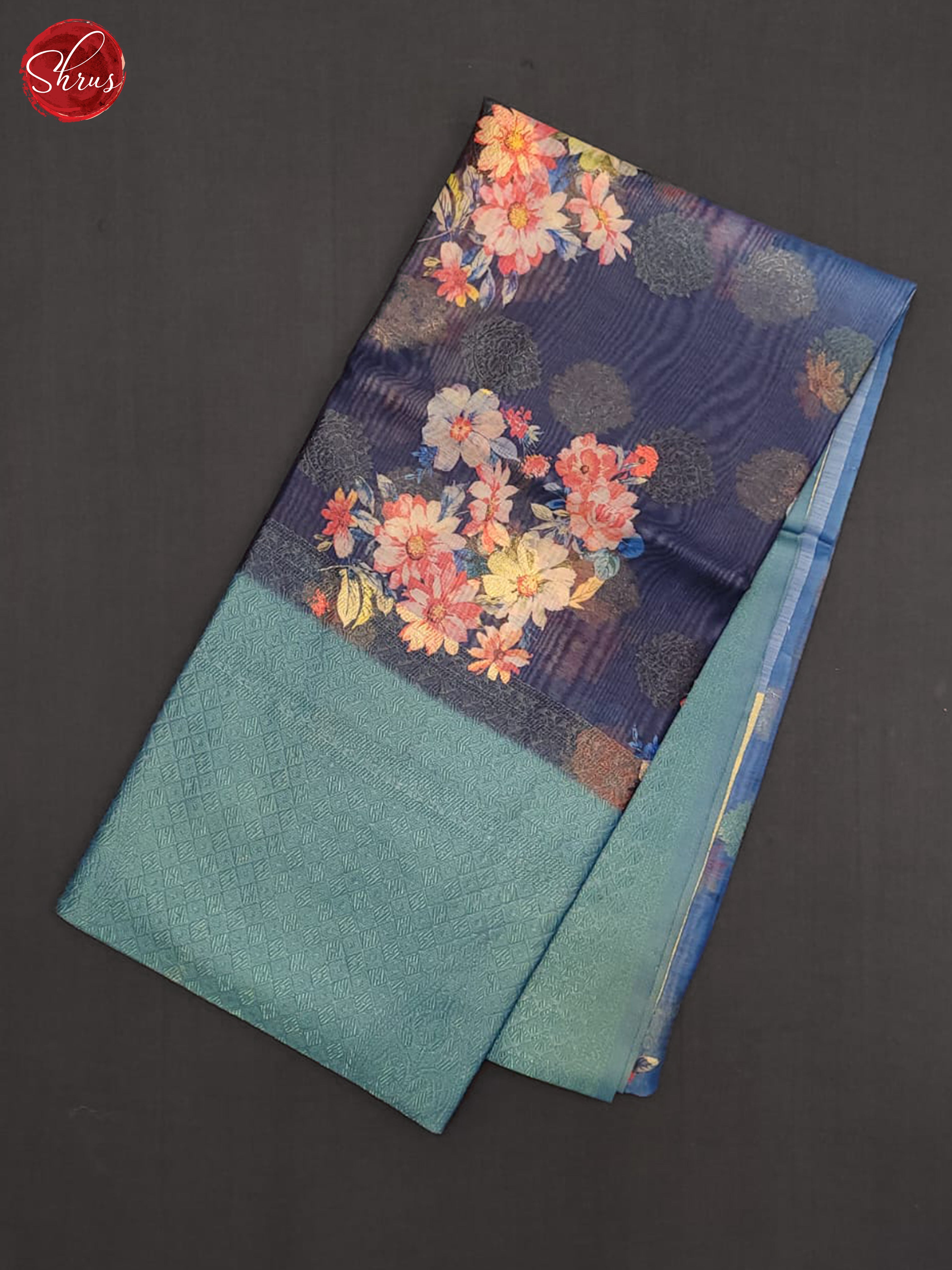 Blue &  Teal - Semi jute Saree - Shop on ShrusEternity.com