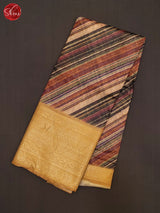 Maroon & Sandal - Art linen Saree - Shop on ShrusEternity.com