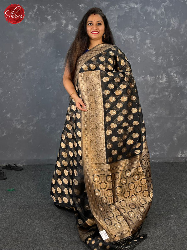 Black(Single tone)- Semi Banarasi with zari woven floral motifs on the body & Zari Border - Shop on ShrusEternity.com