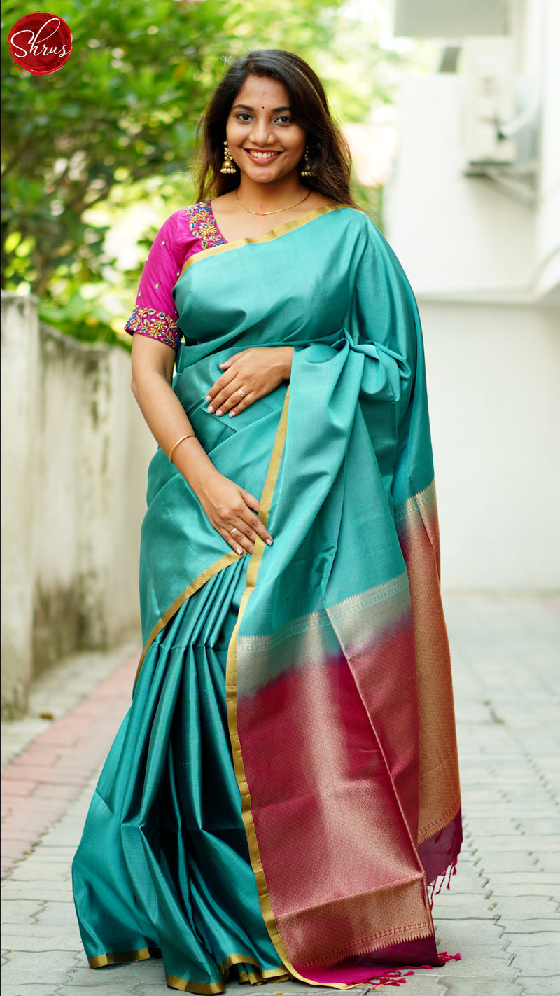 Semi raw silk saree dark blue with zari woven buttas in borderless sty –  Prashanti Sarees