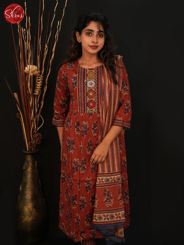 Brick Red  & Beige- Readymade Salwar Suit with floral print - Shop on ShrusEternity.com