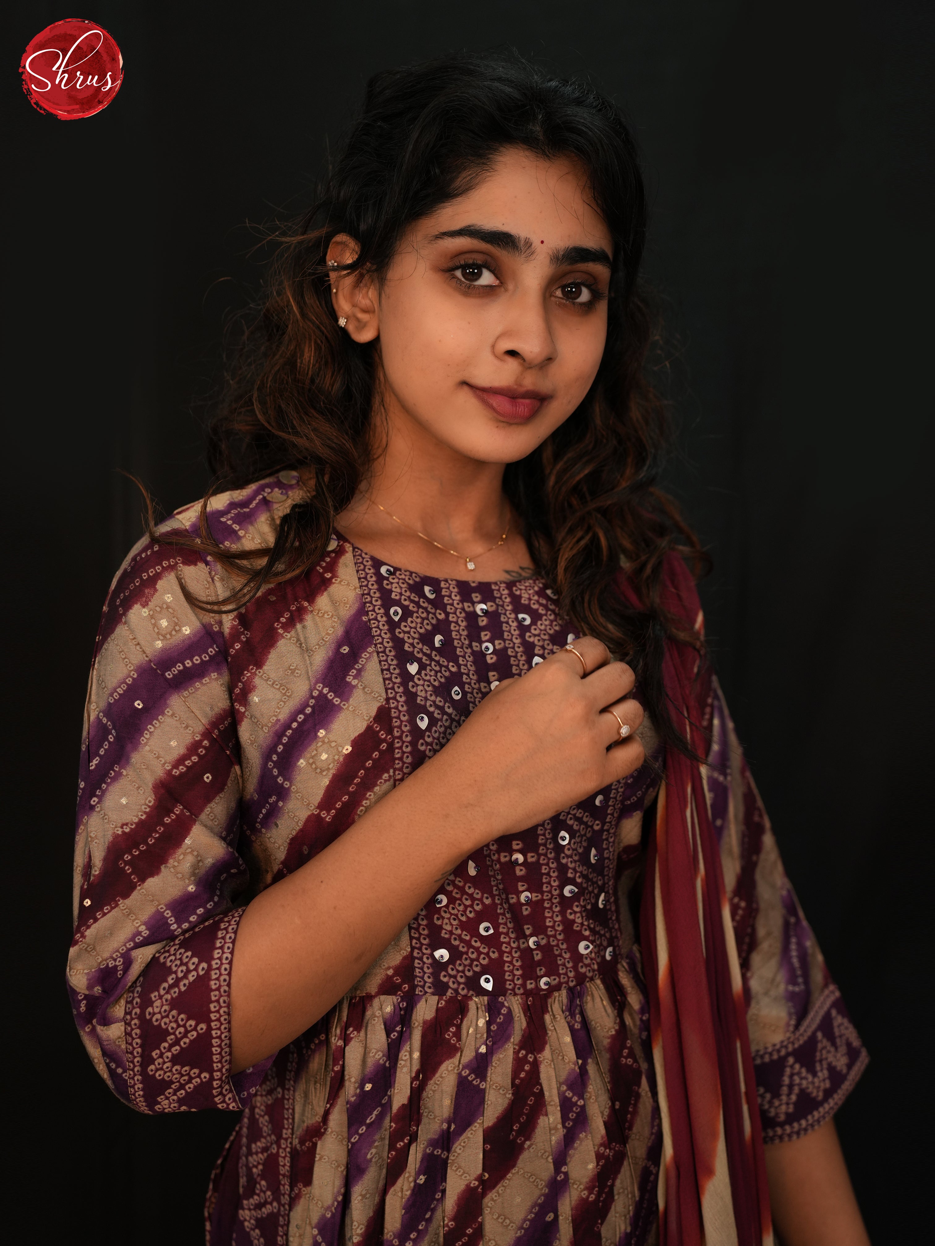 Deep Wine & Cream - Readymade Salwar Suit with striped  print - Shop on ShrusEternity.com