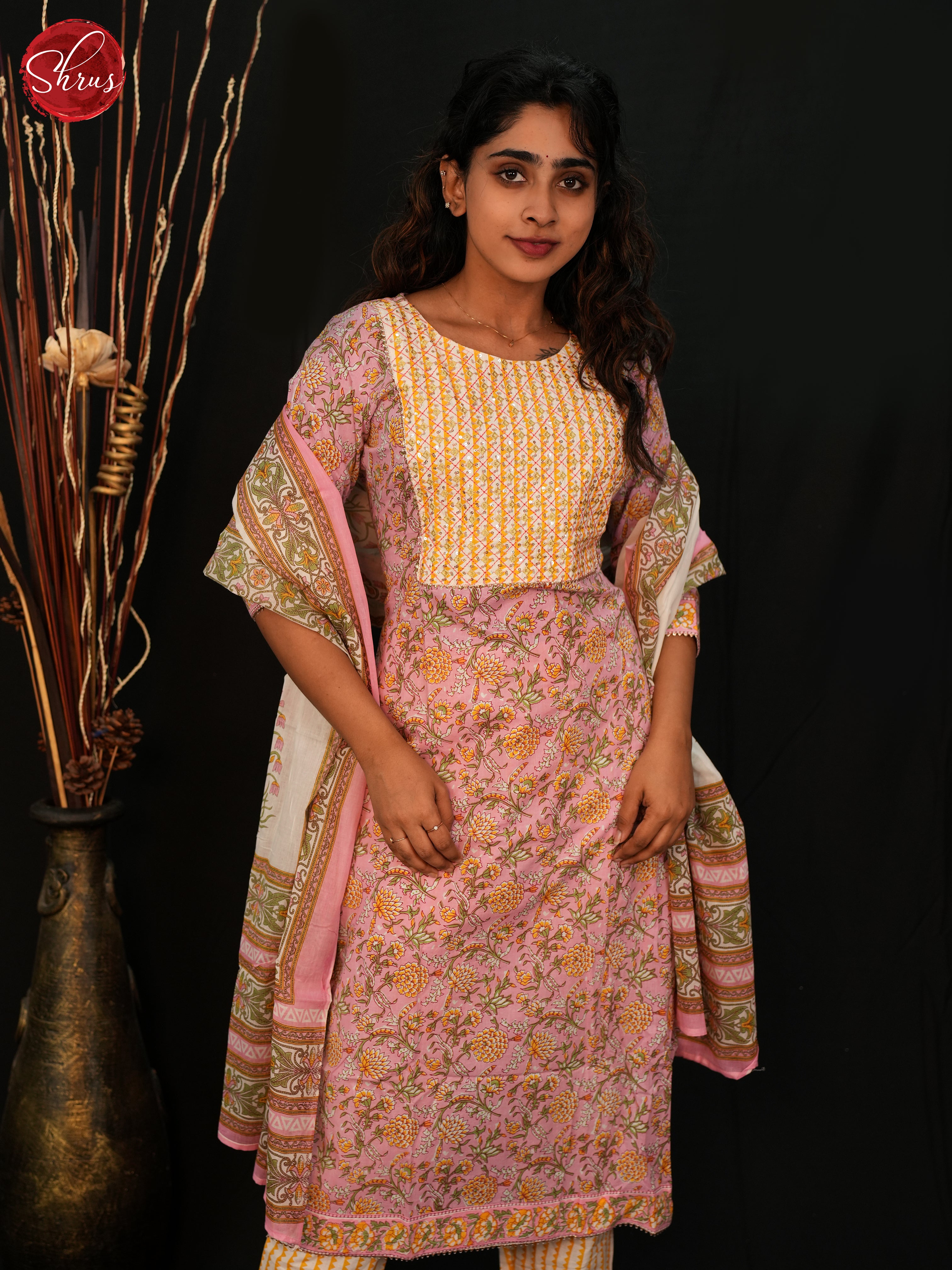 Pink & White- Jaipuri Printed Cotton 3 Piece Readymade Salwar - Shop on ShrusEternity.com