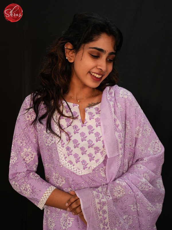 Lavender - Block Printed Cotton 3 Piece Readymade Salwar - Shop on ShrusEternity.com