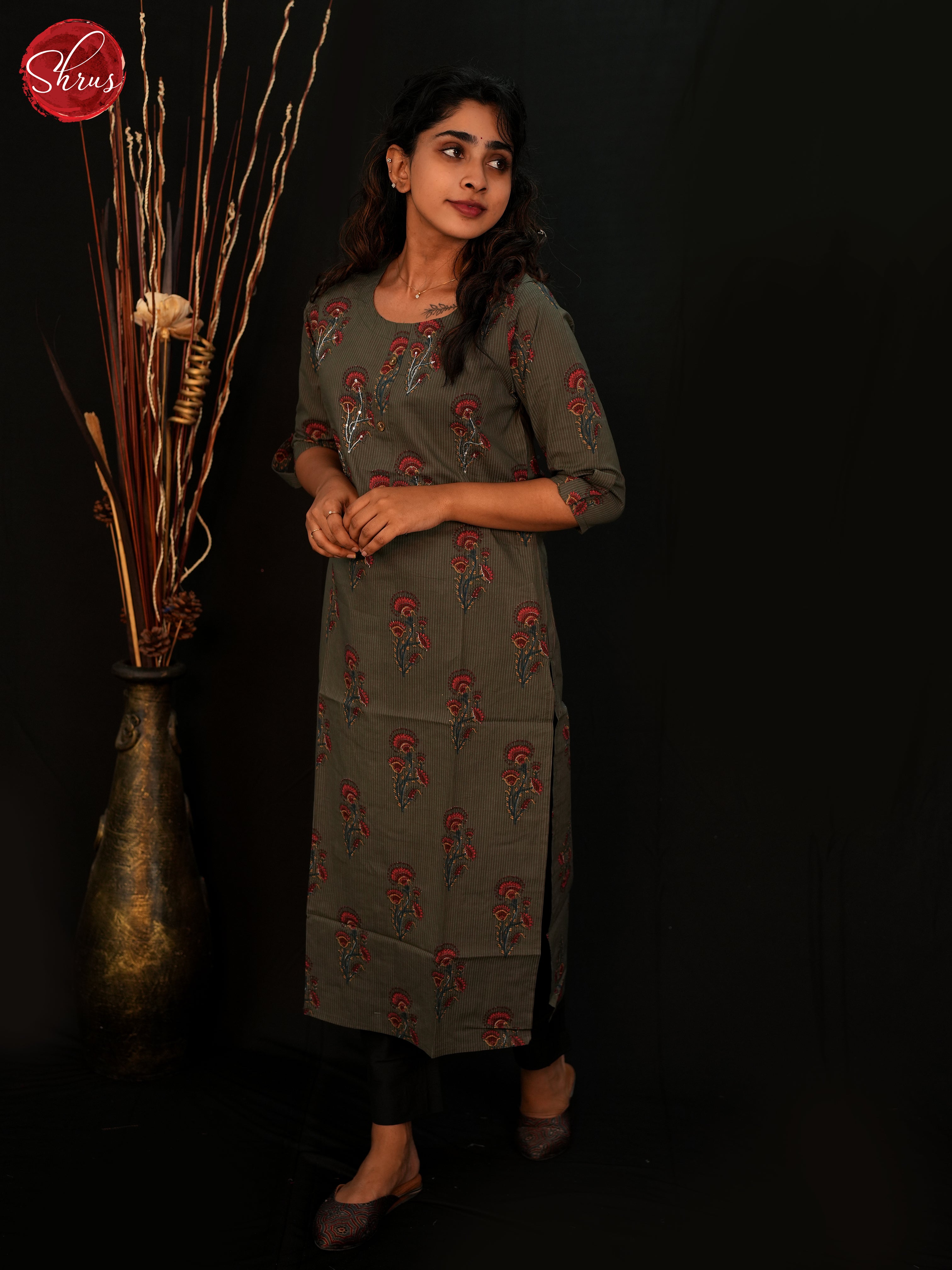 Grey - Readymade Cotton straight Kurti - Shop on ShrusEternity.com