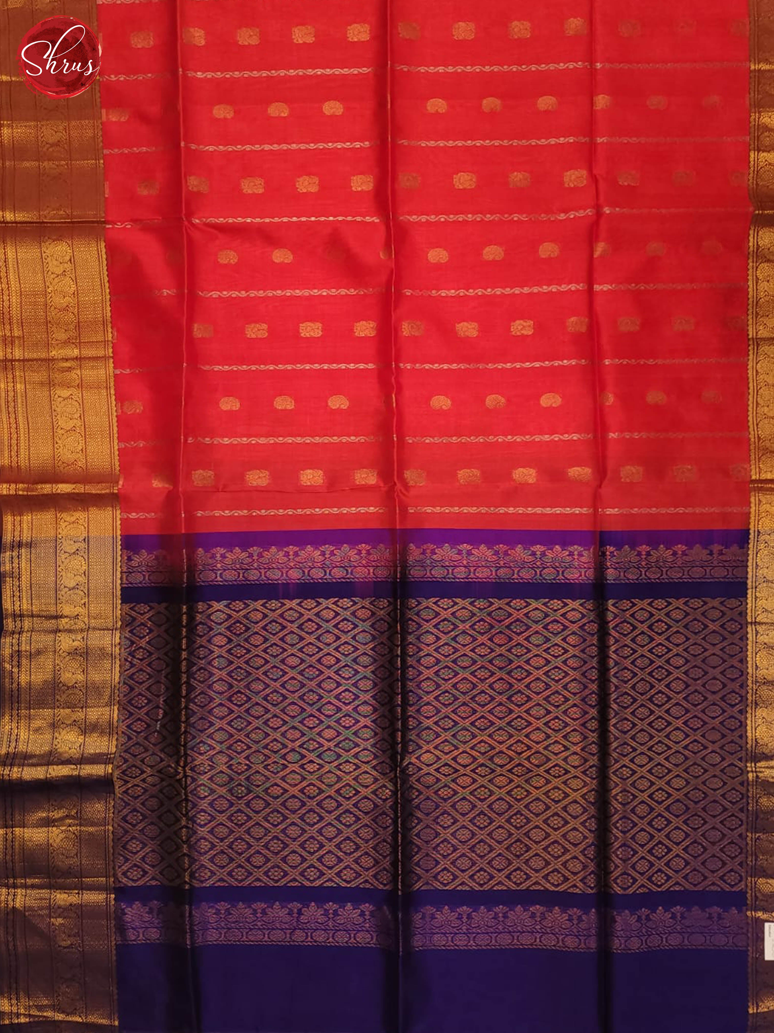 Peachish pink and violet- Silk Cotton saree - Shop on ShrusEternity.com