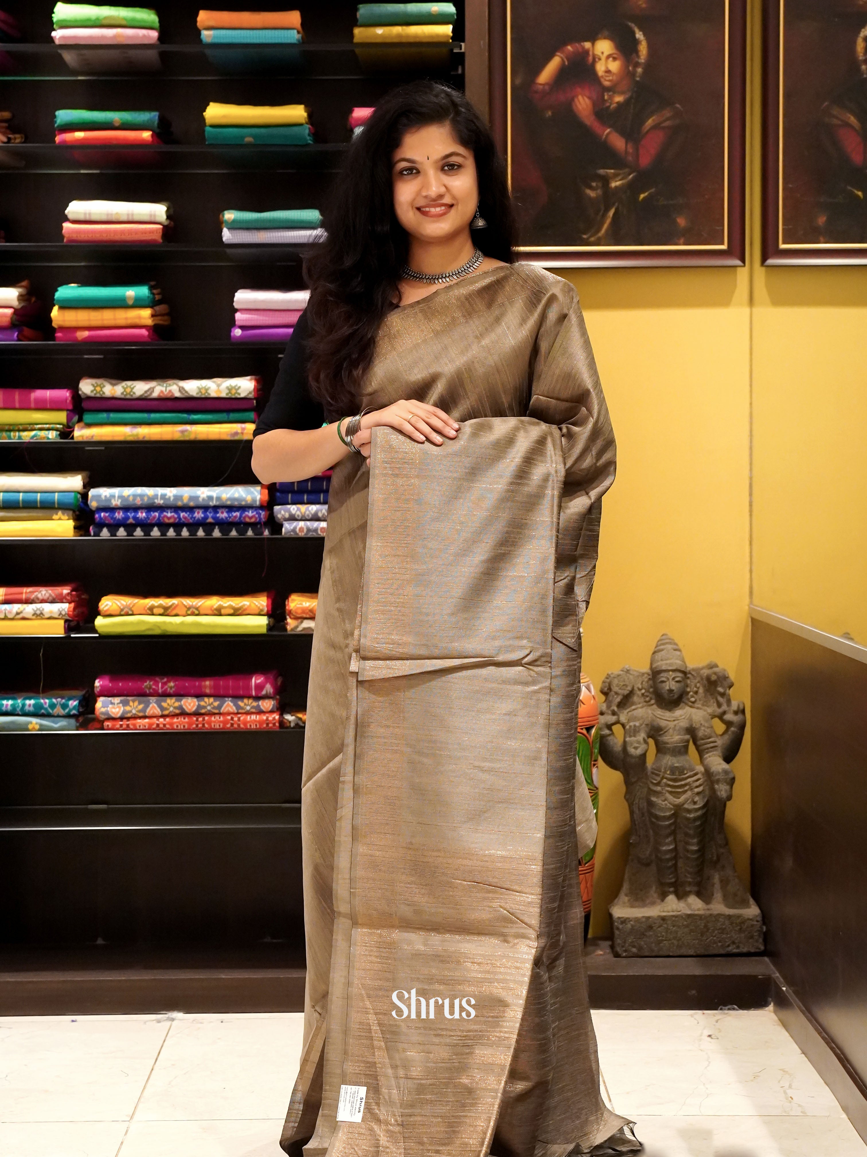 Grey(Single Tone) - Semi Raw Silk Saree