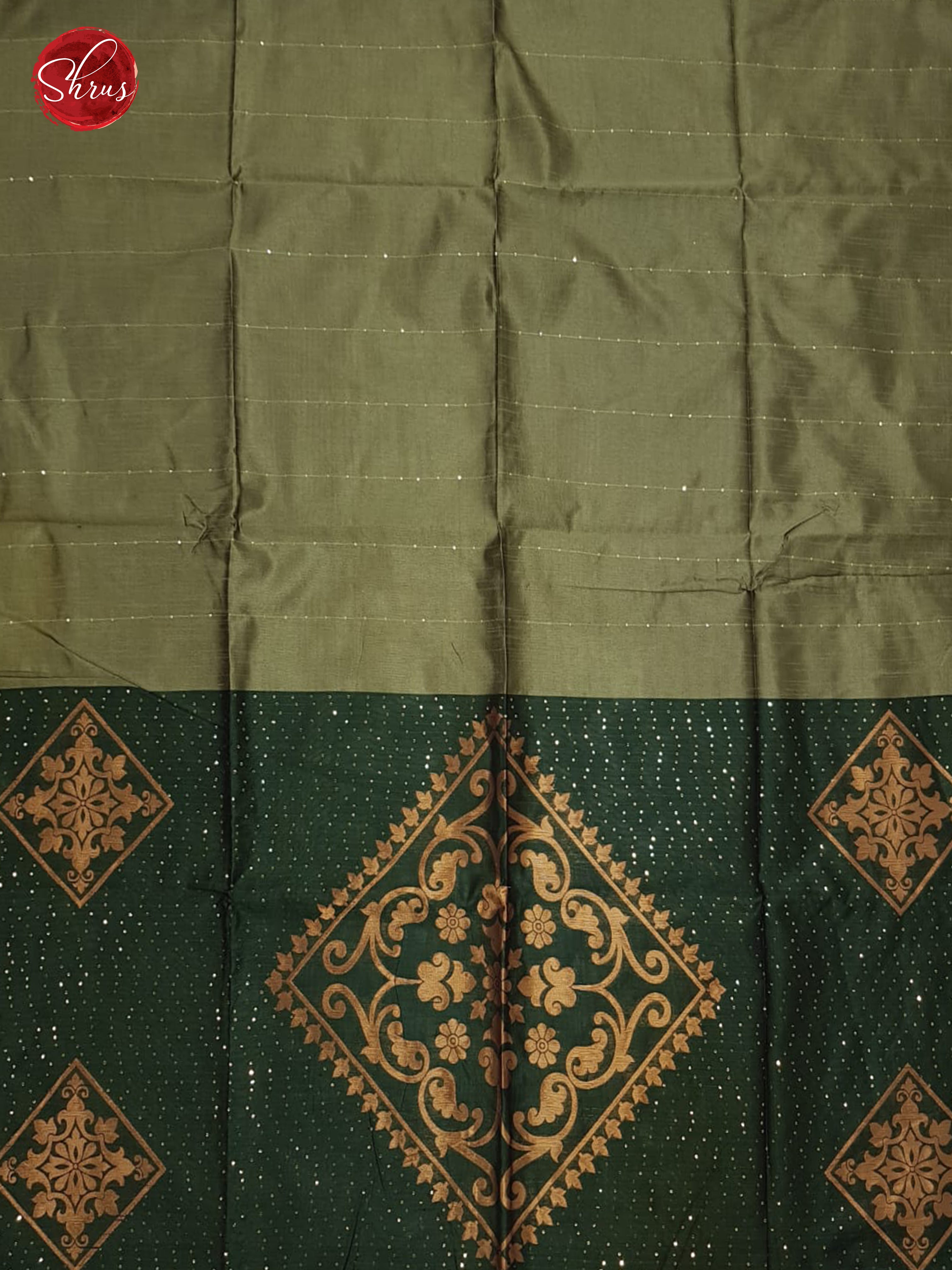 Greenish Grey & Green - Semi Raw Silk Saree - Shop on ShrusEternity.com