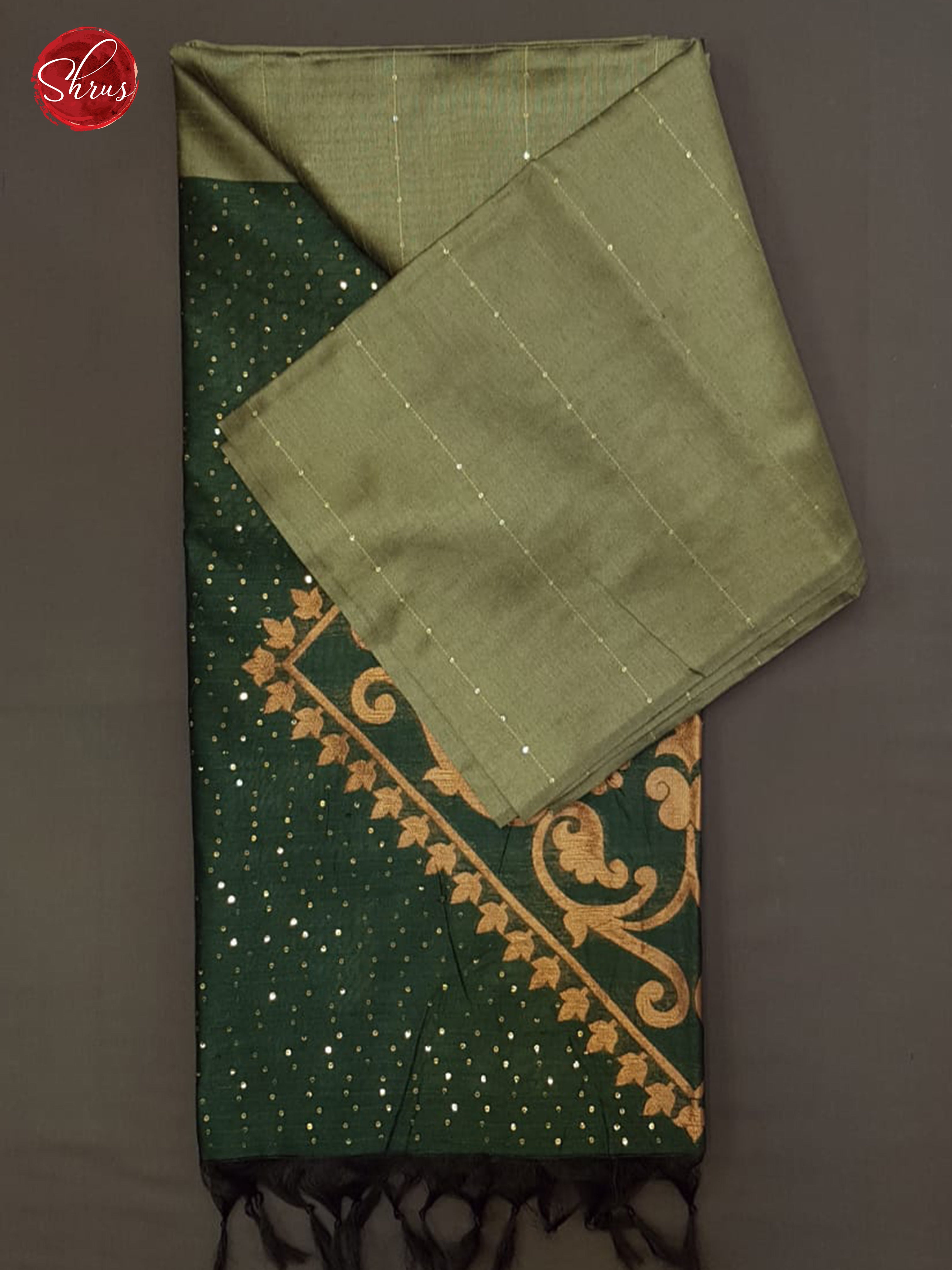 Greenish Grey & Green - Semi Raw Silk Saree - Shop on ShrusEternity.com