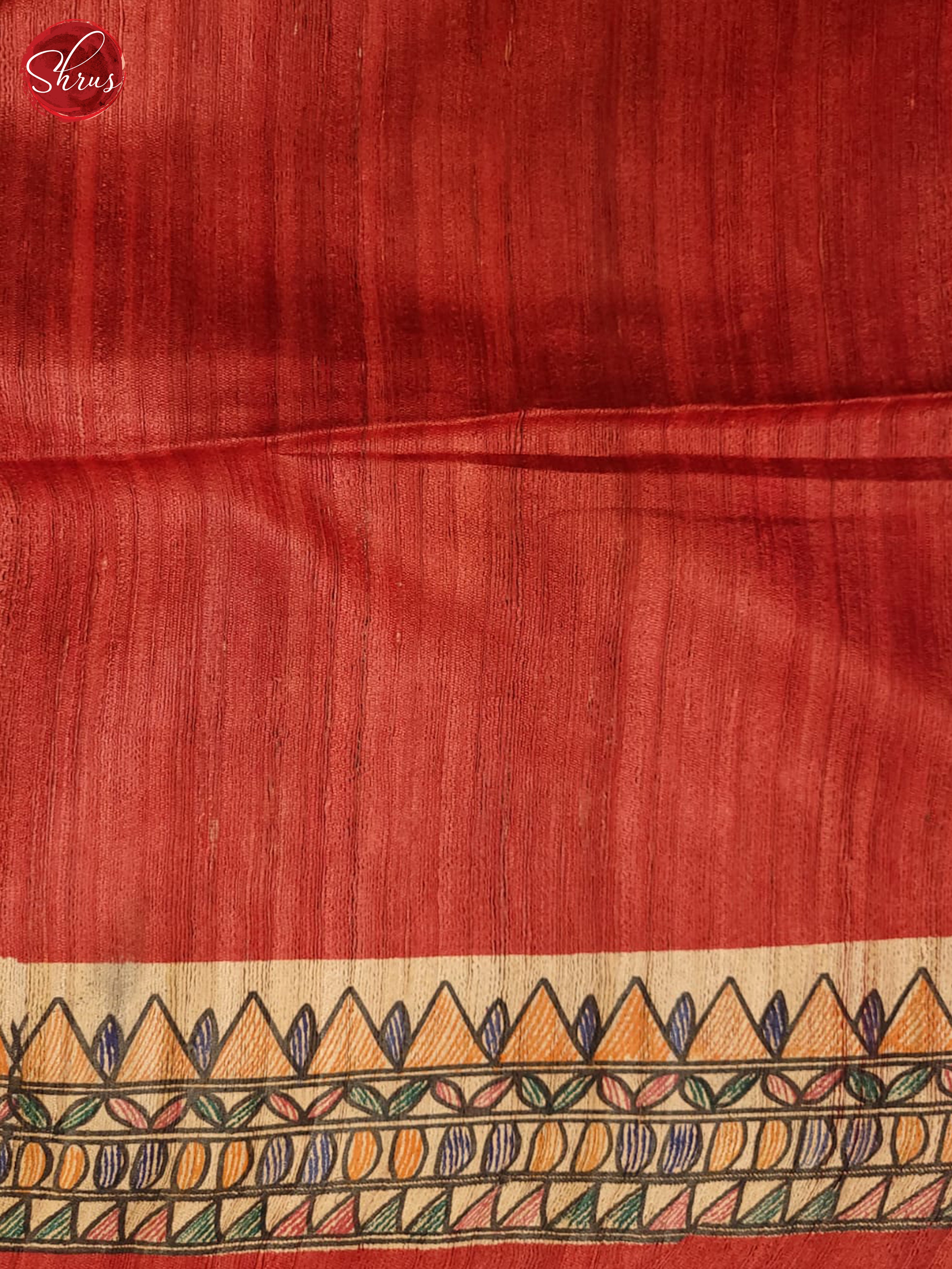 beige and Red-Tussar saree - Shop on ShrusEternity.com