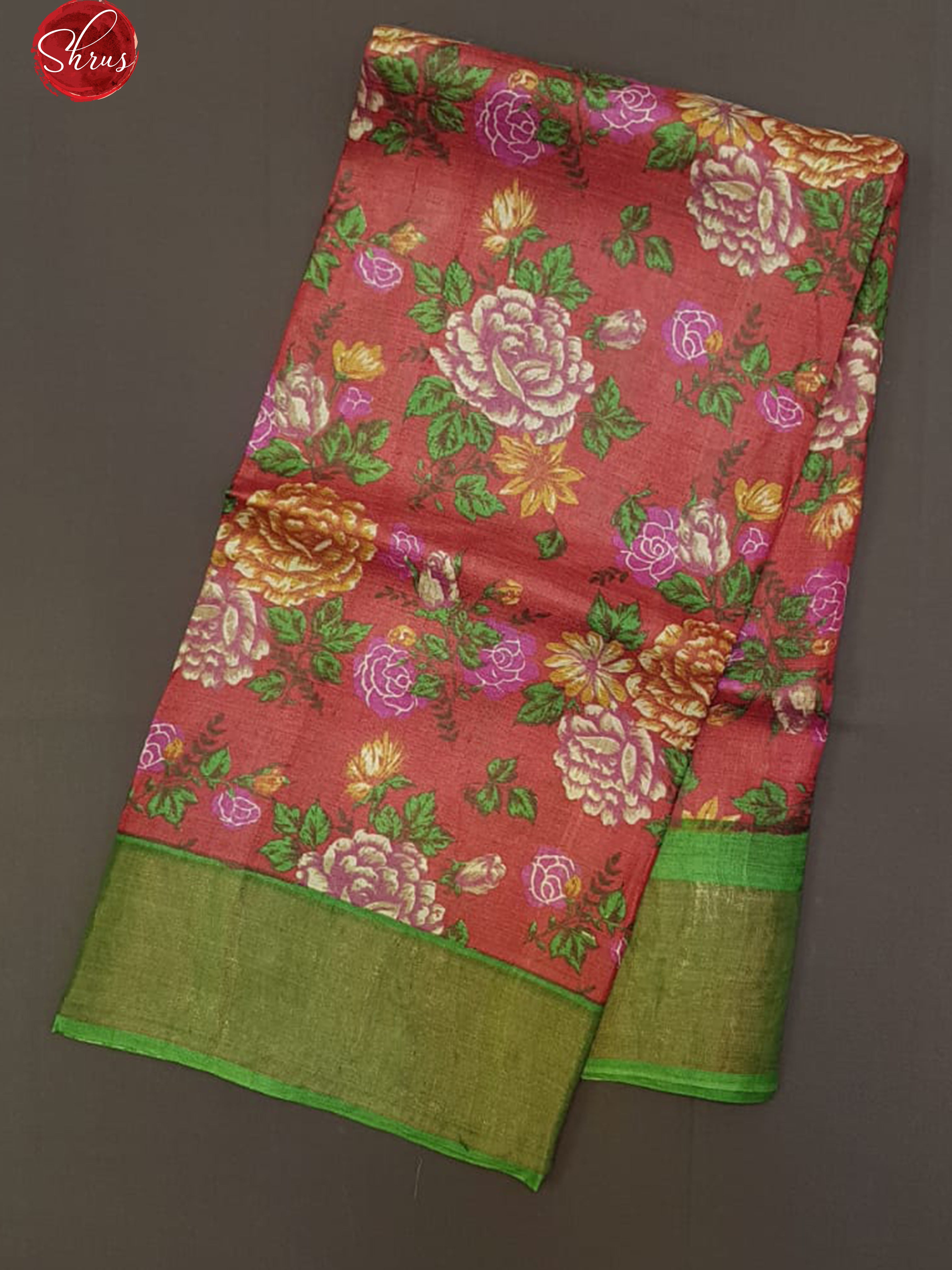 Red & Green- Tussar saree - Shop on ShrusEternity.com
