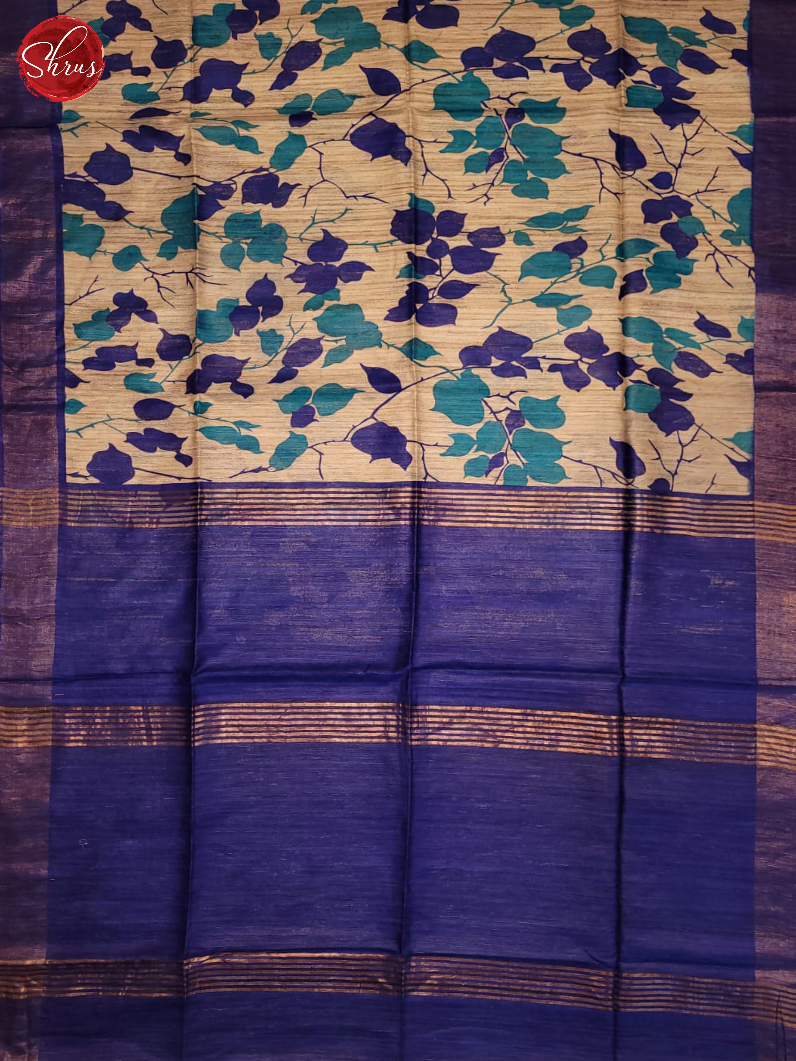 beige and Blue-Tussar Saree - Shop on ShrusEternity.com