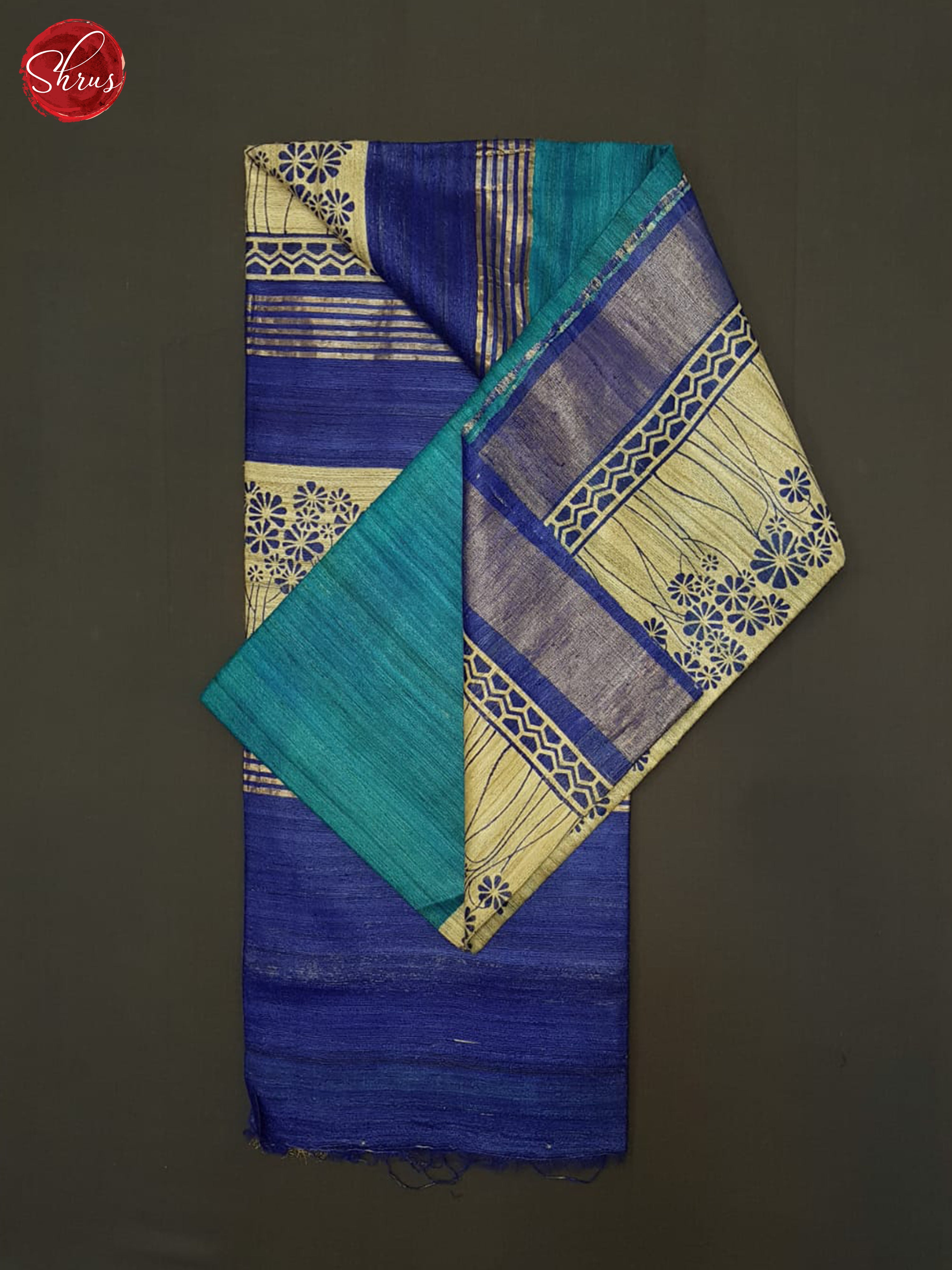 Cream And Blue- Tussar saree - Shop on ShrusEternity.com