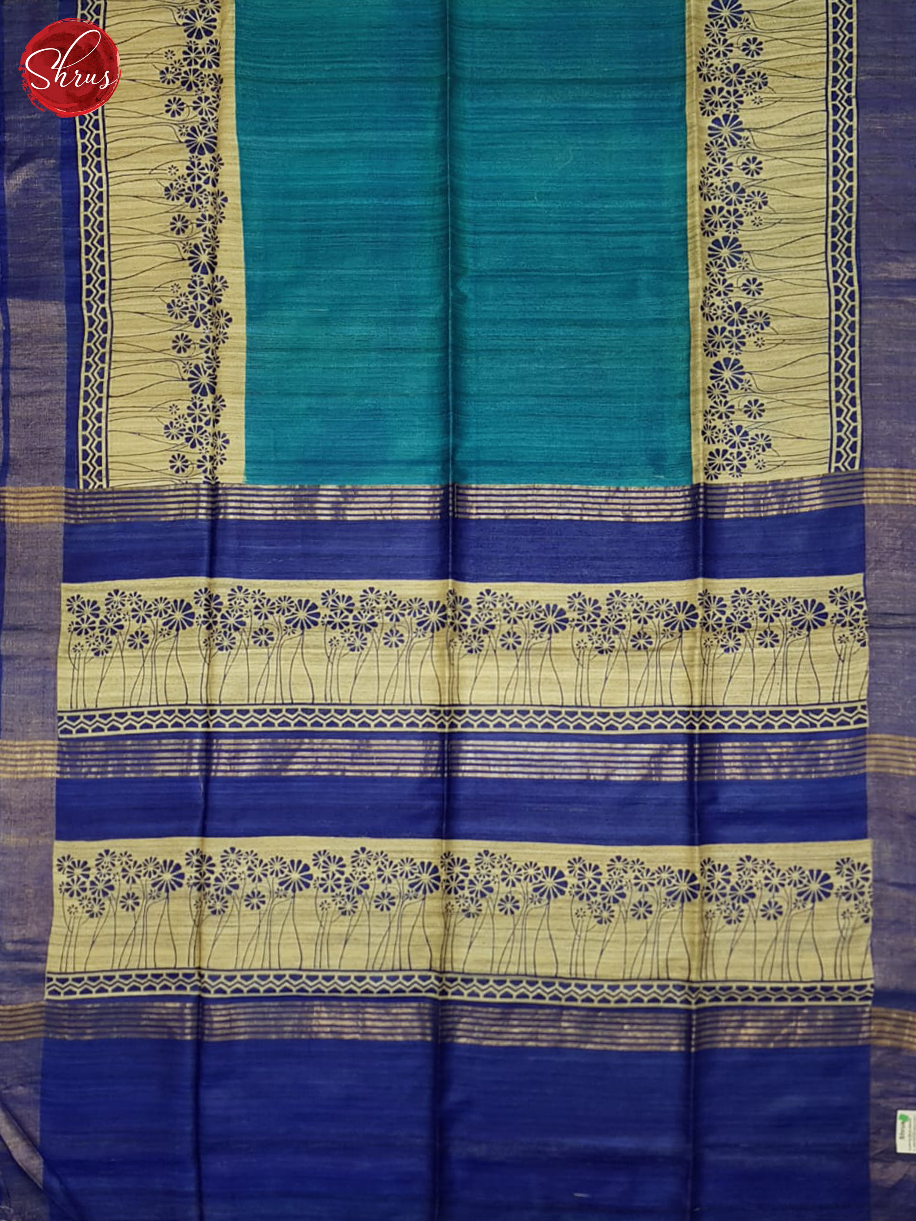 Cream And Blue- Tussar saree - Shop on ShrusEternity.com