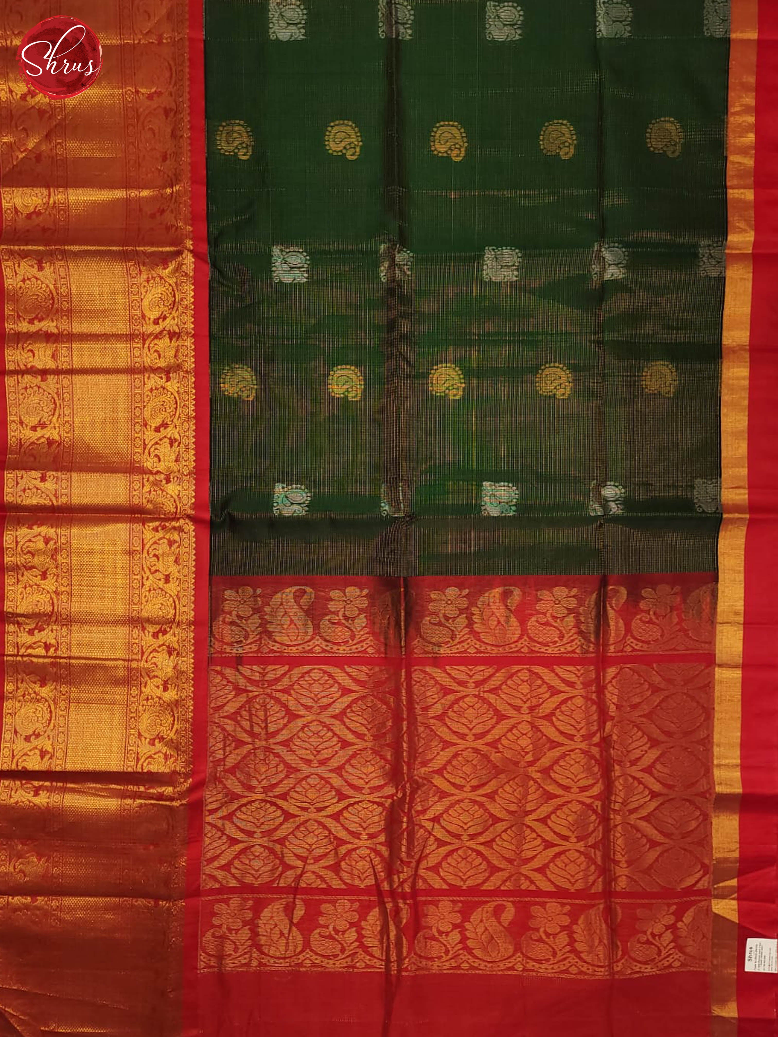 bottle green and Red- Silk Cotton Saree - Shop on ShrusEternity.com