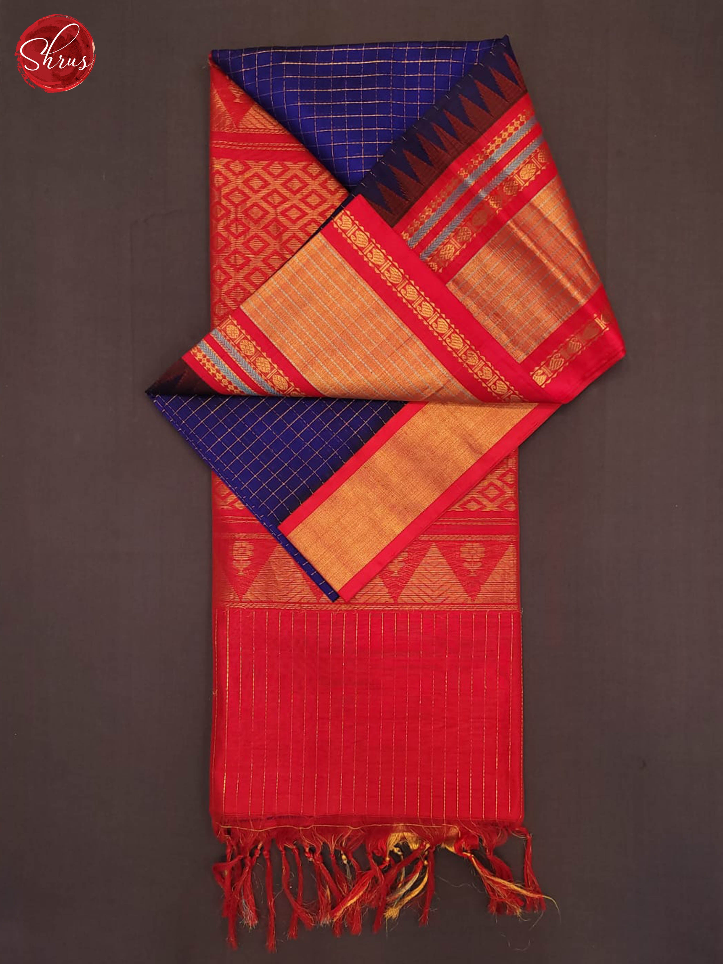 Blue and Red - Silk Cotton Saree - Shop on ShrusEternity.com