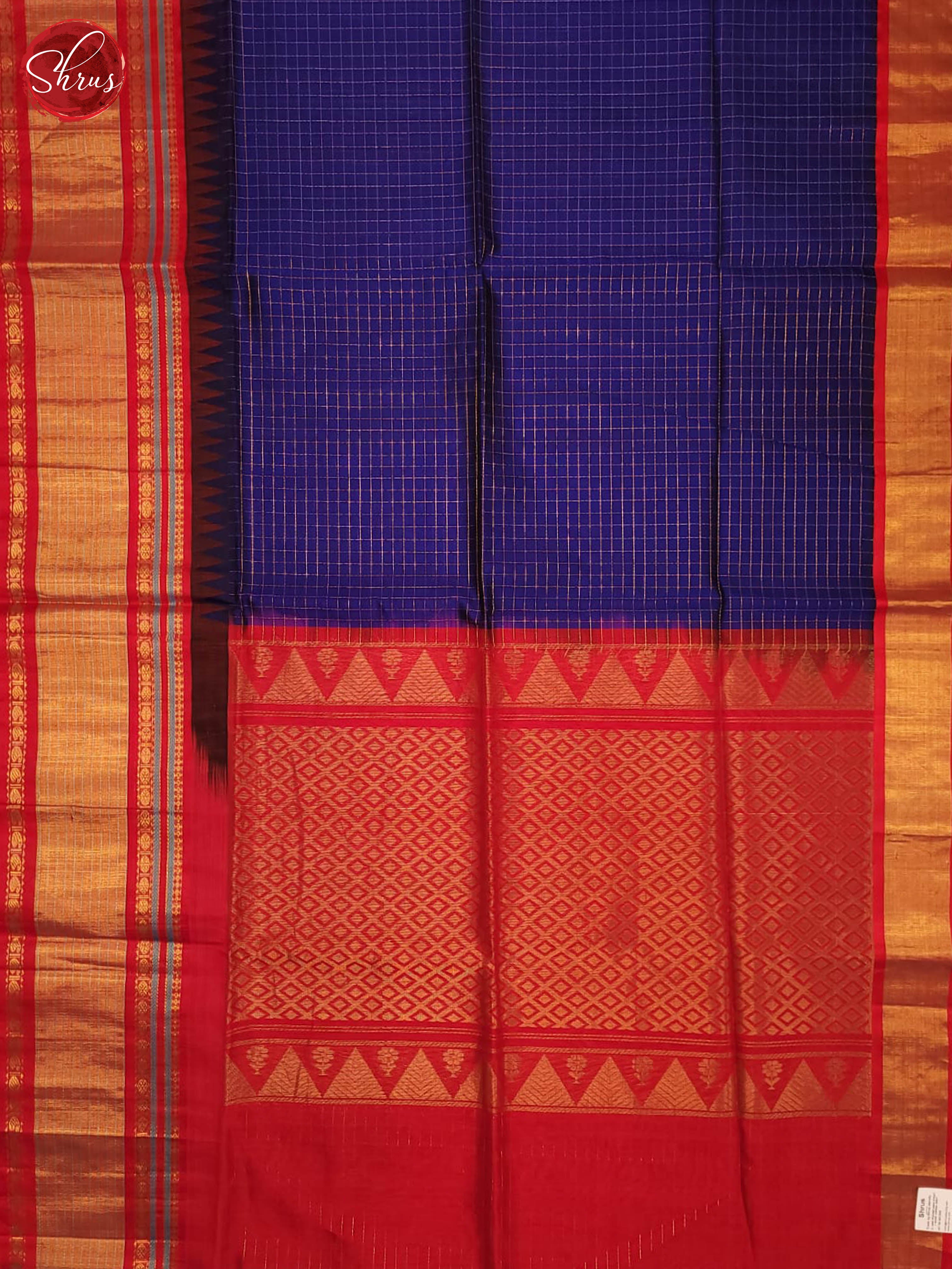 Blue and Red - Silk Cotton Saree - Shop on ShrusEternity.com