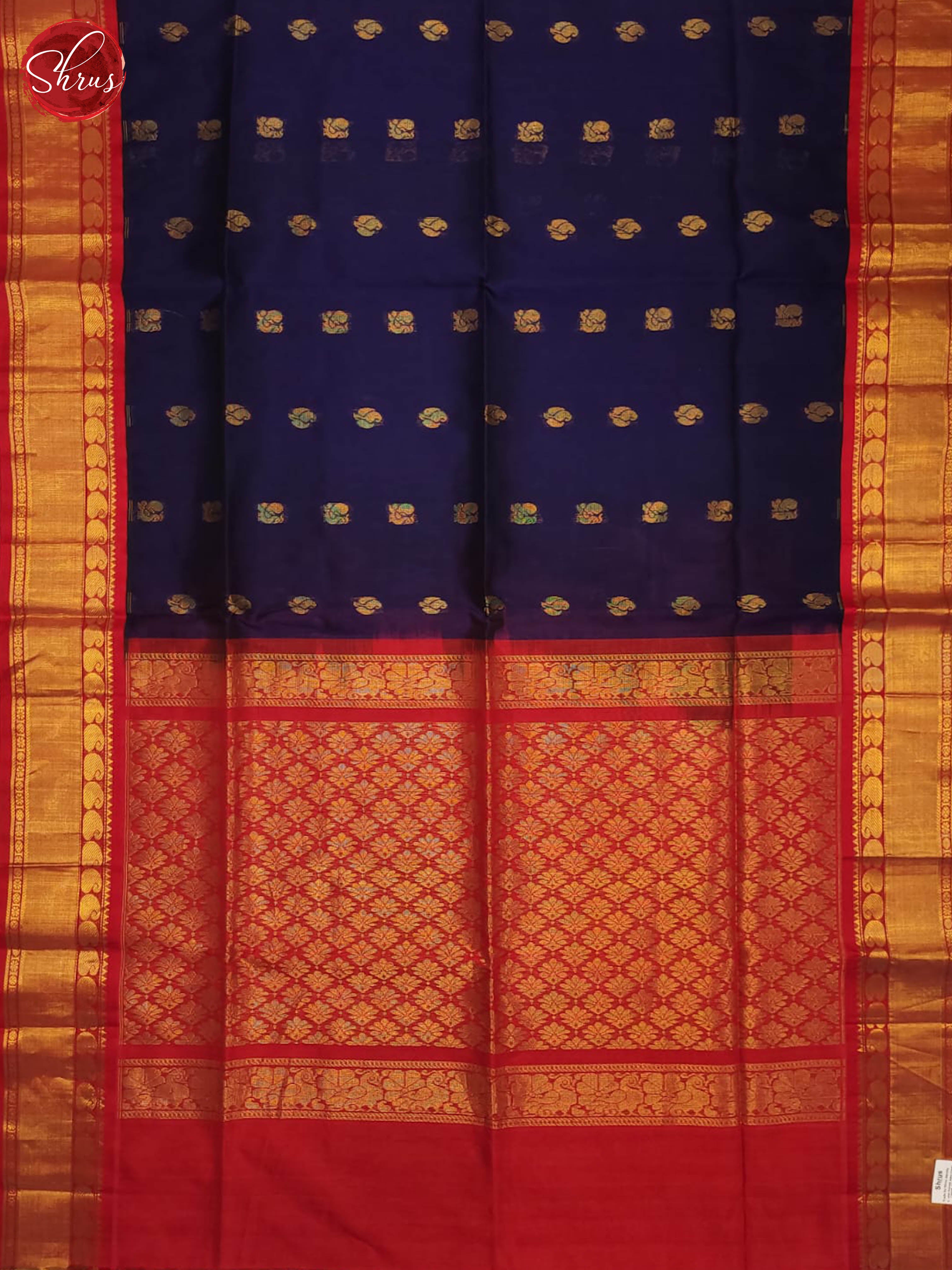 Navy blue and Red - Silk Cotton Saree - Shop on ShrusEternity.com