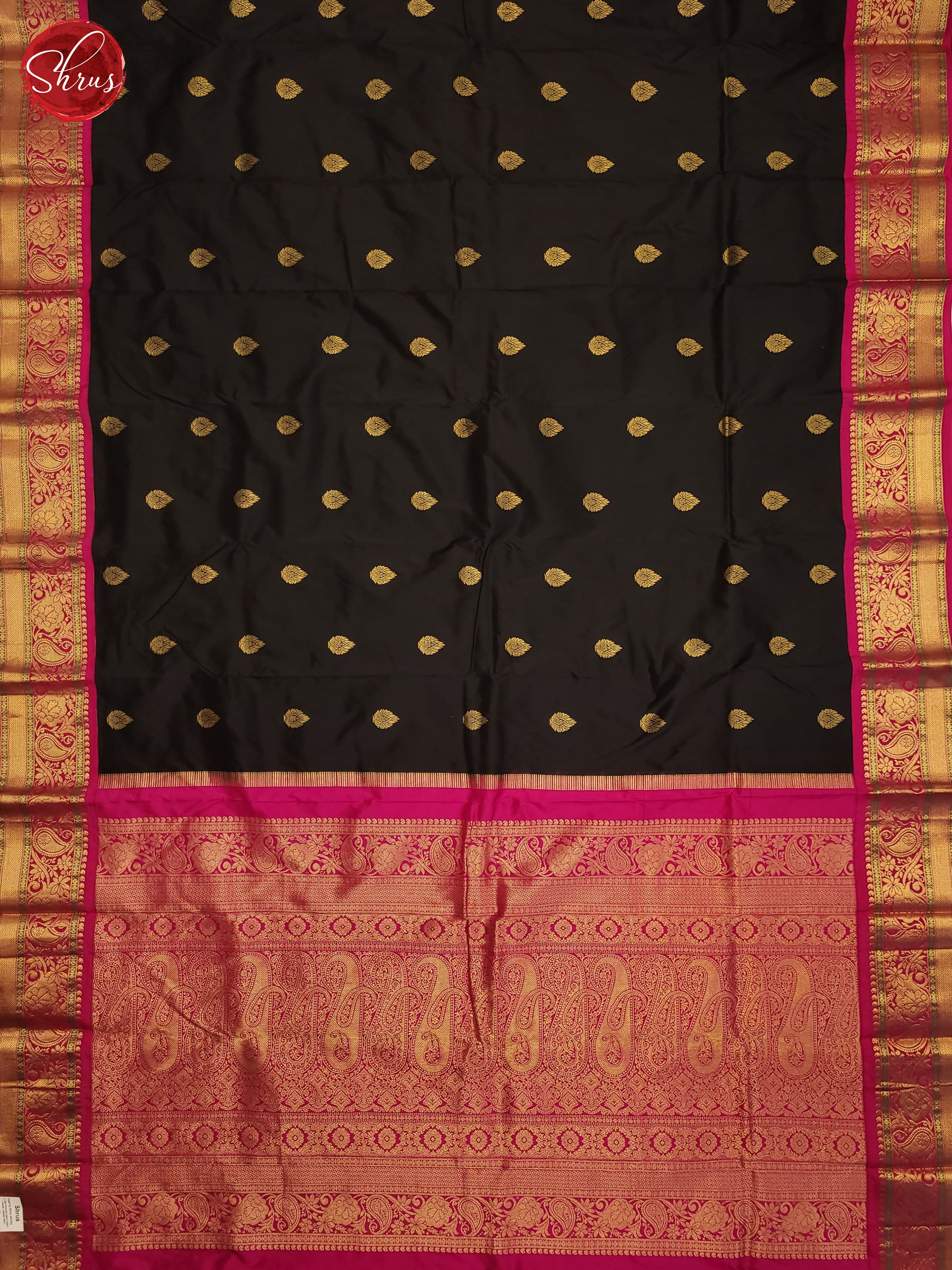 Black and pink-Kanchipuram Silk saree - Shop on ShrusEternity.com