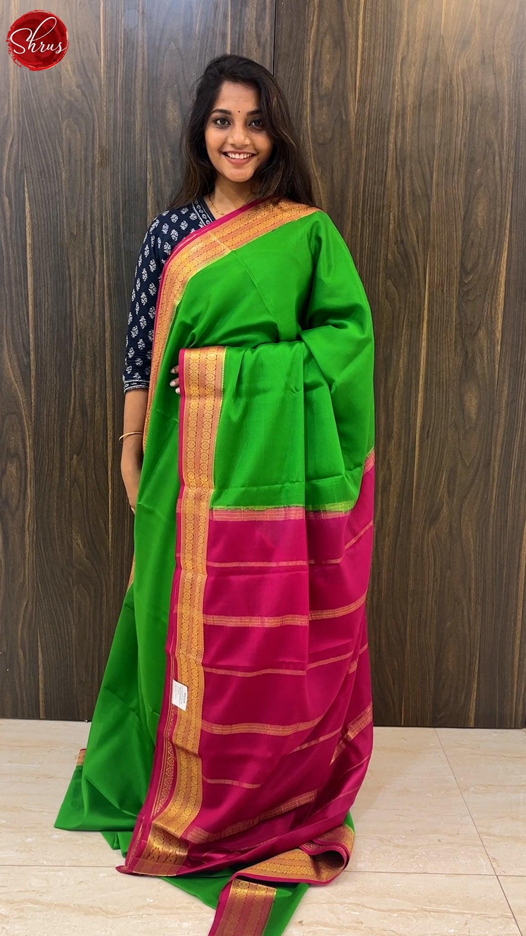 Green & Pink- Mysore Silk Saree - Shop on ShrusEternity.com