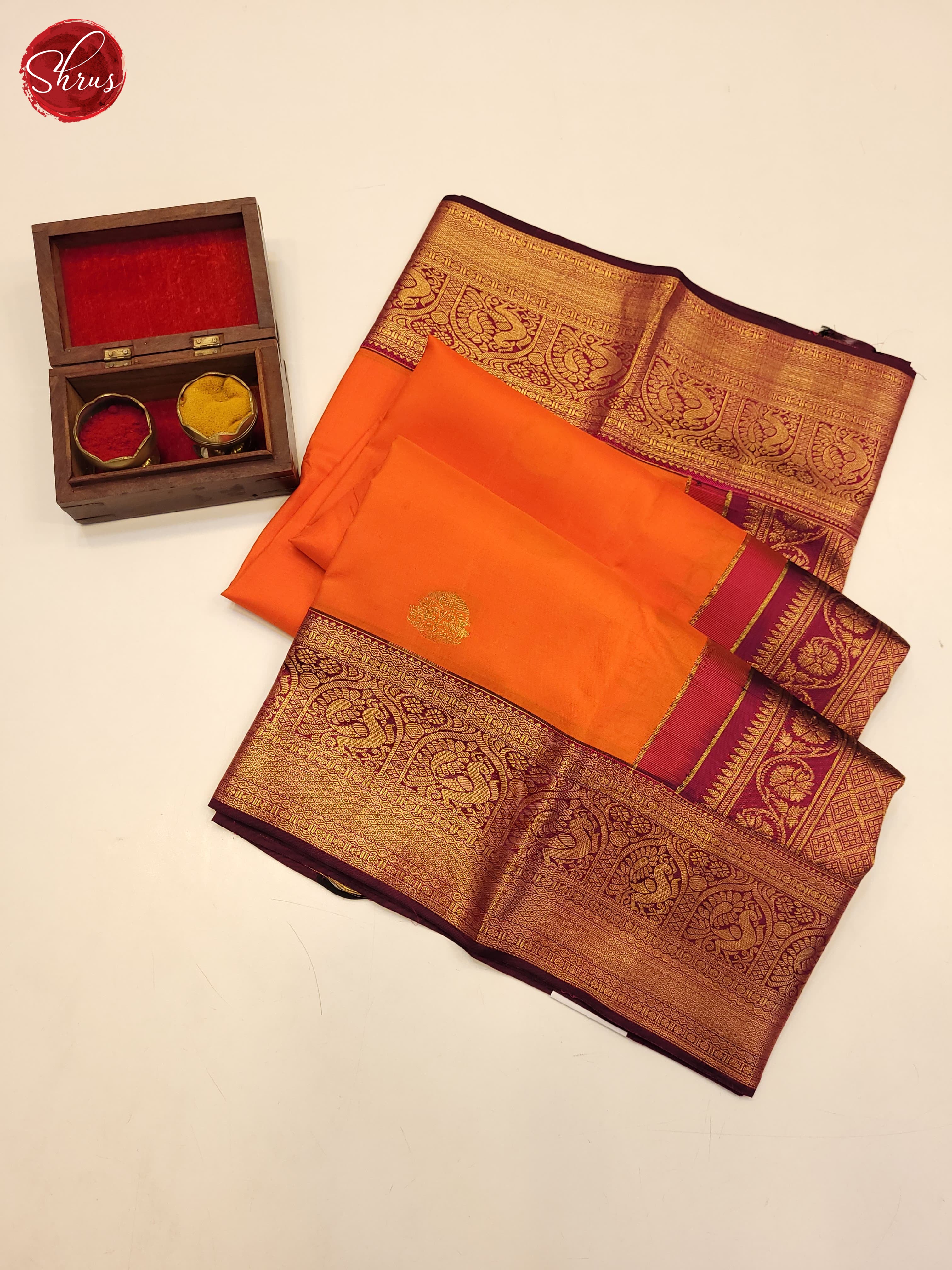 Orange and majenta pink-Kanchipuram silk saree - Shop on ShrusEternity.com