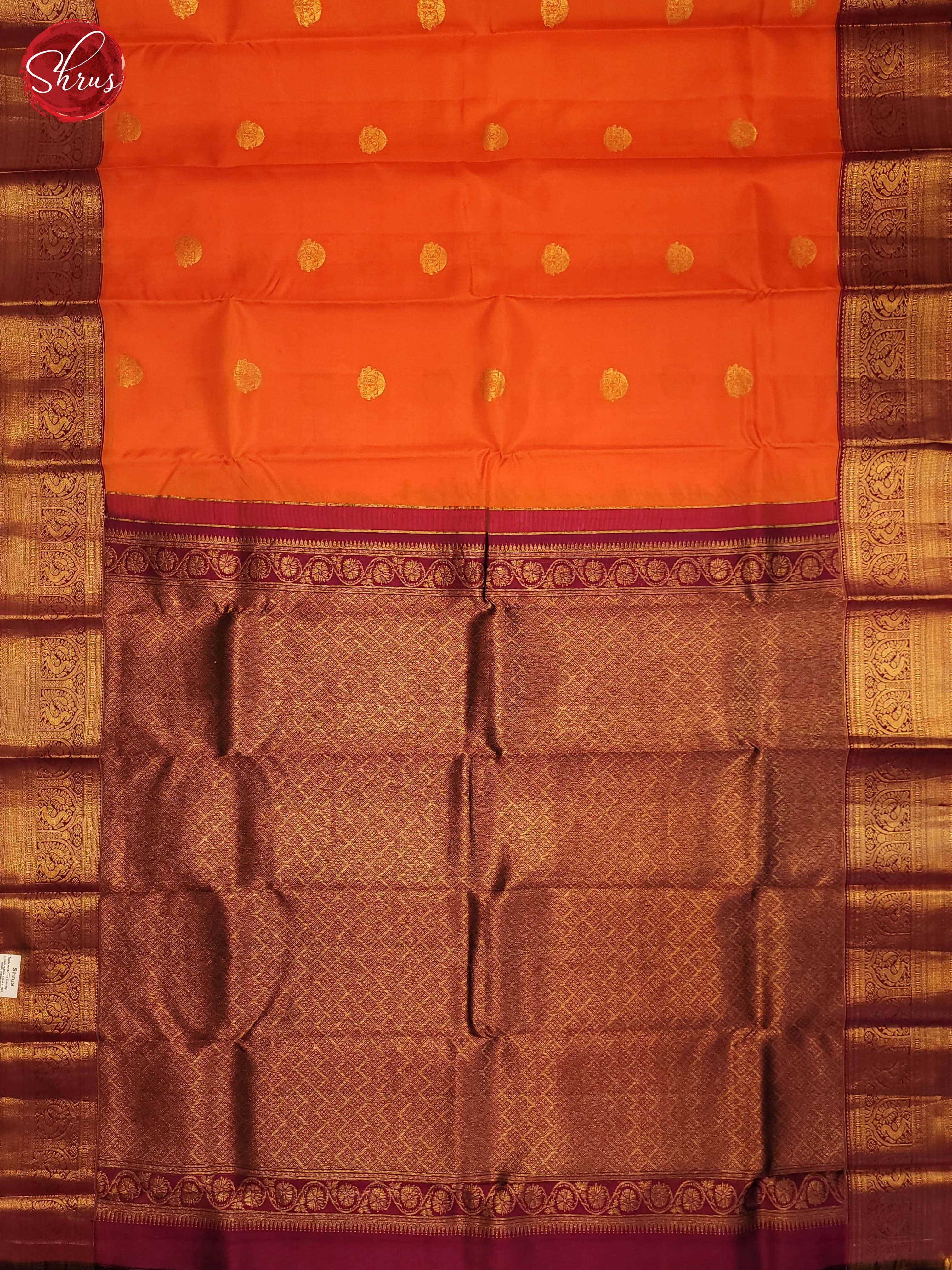 Orange and majenta pink-Kanchipuram silk saree - Shop on ShrusEternity.com