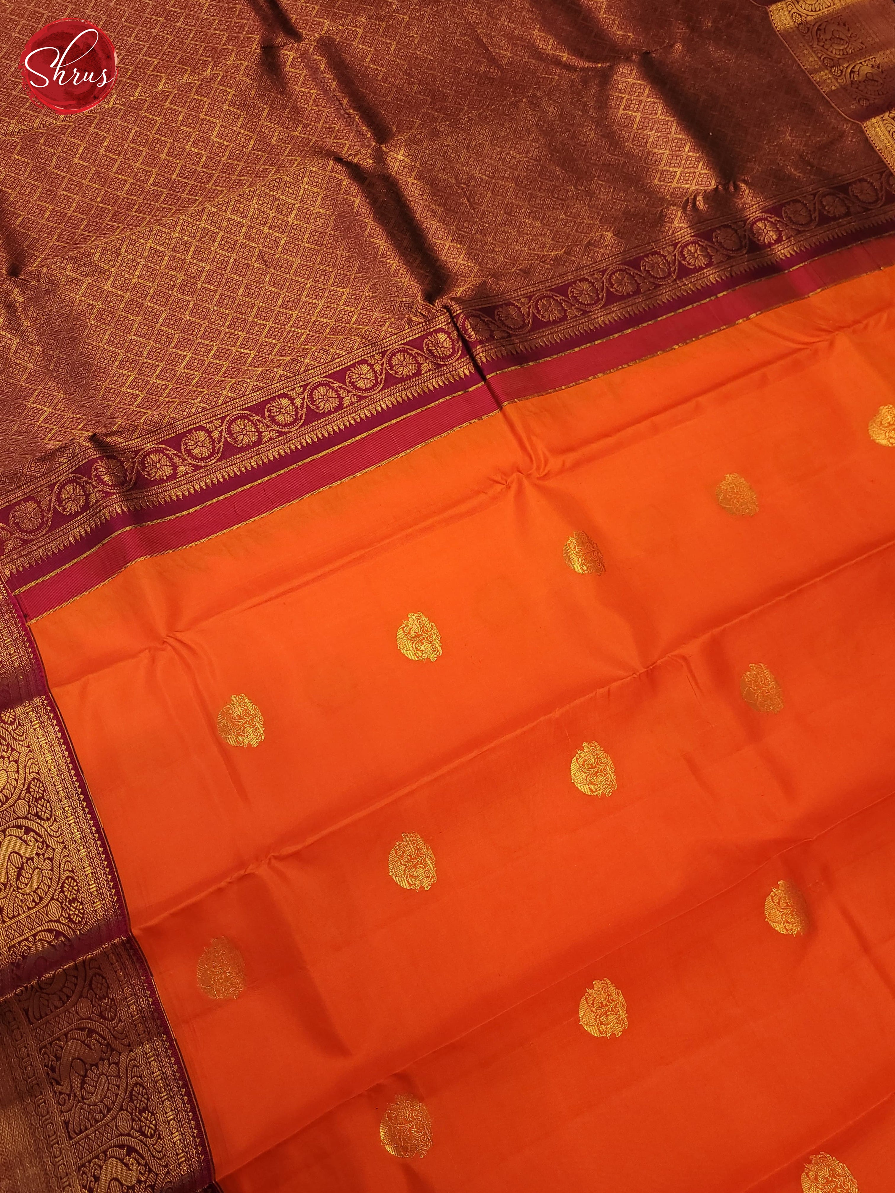 Orange and majenta pink-Kanchipuram silk saree - Shop on ShrusEternity.com