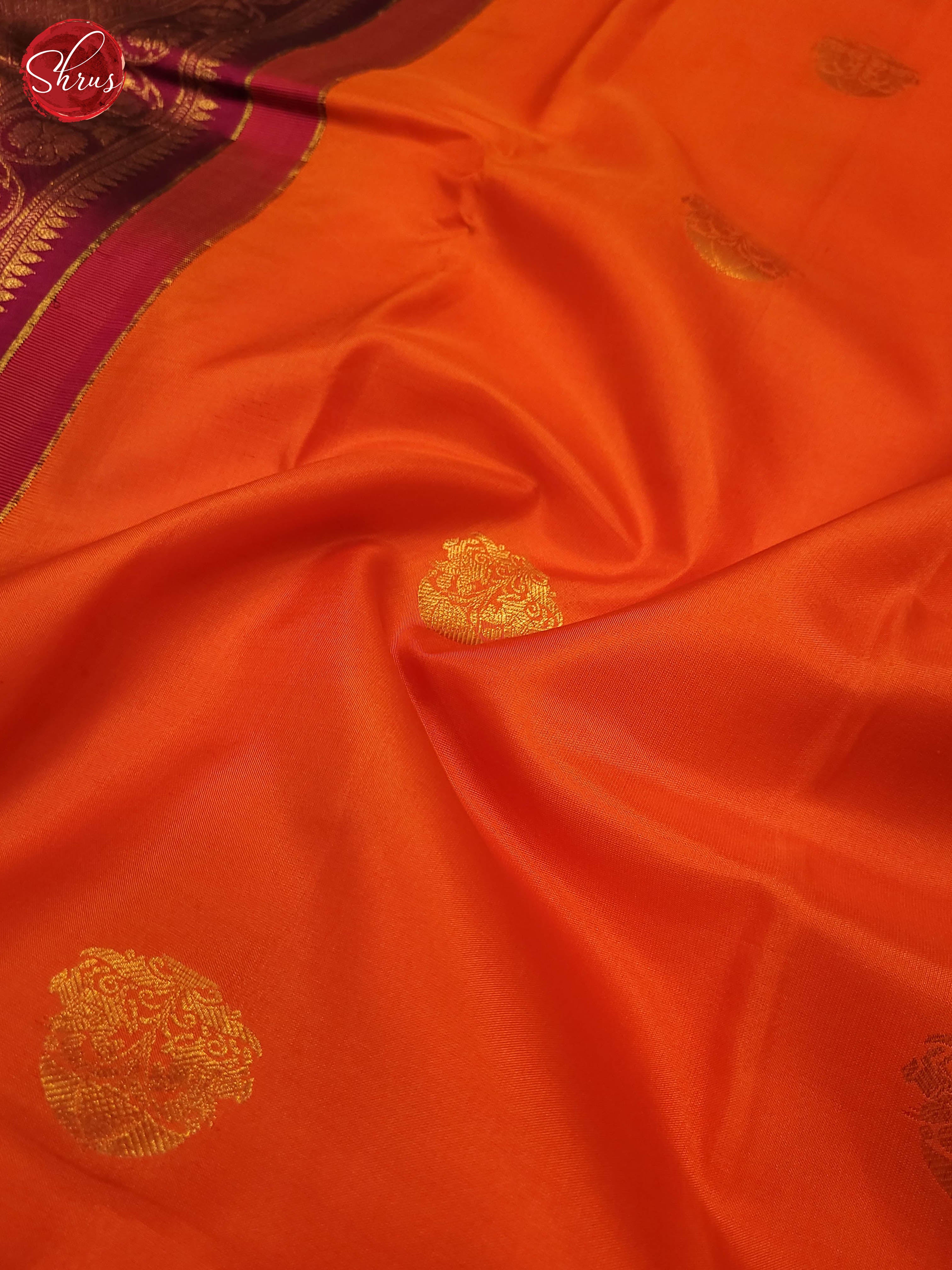 Orange and majenta pink-Kanchipuram silk saree - Shop on ShrusEternity.com