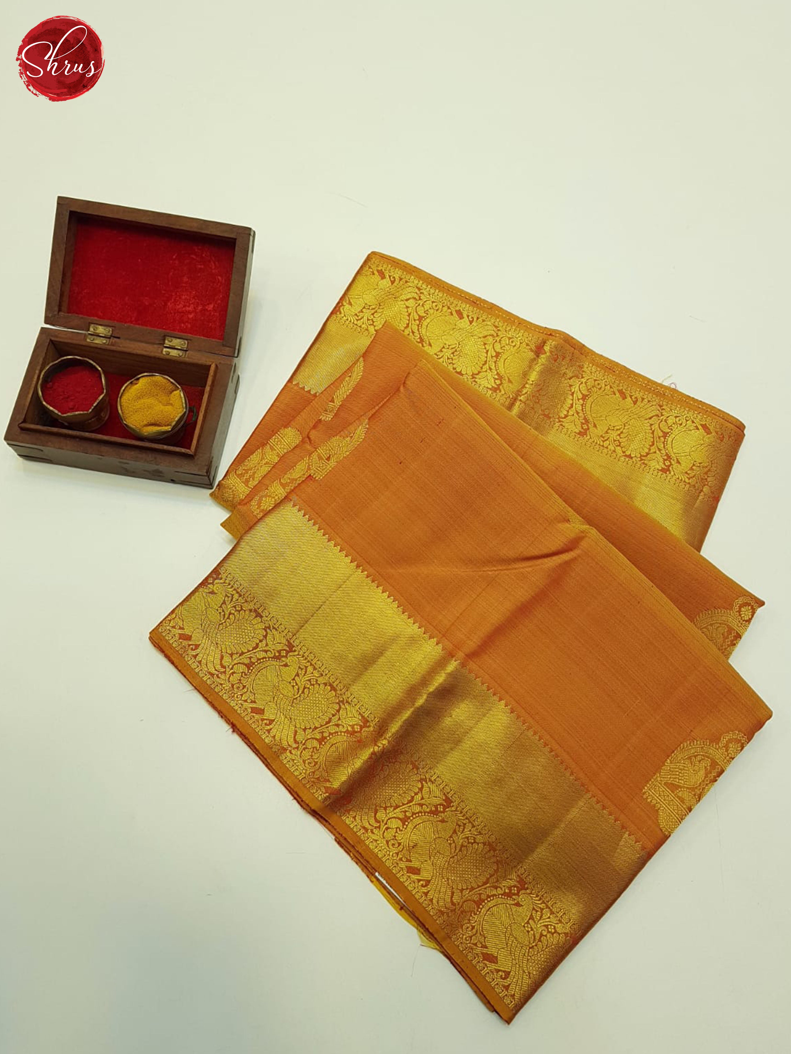 Double Shaded Brick Orange(Single tone)-Kanchipuram Silk Saree - Shop on ShrusEternity.com