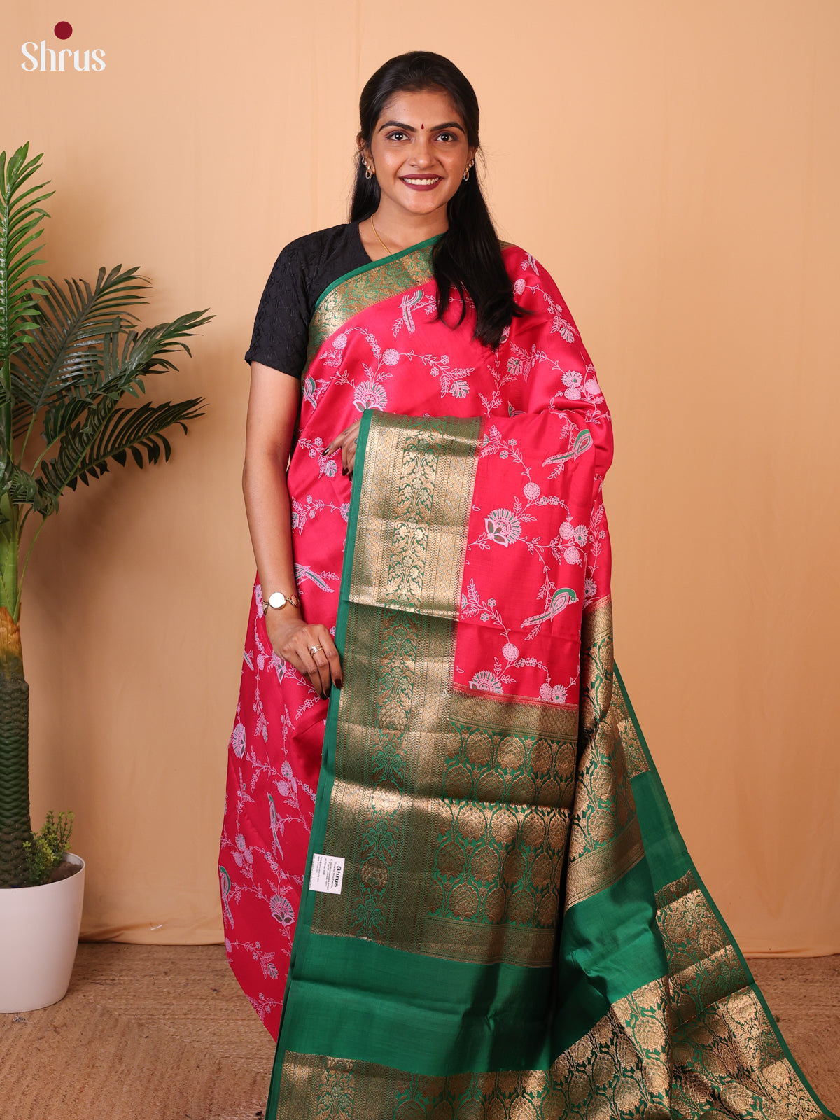 Pink & Green - Tussar Silk Saree