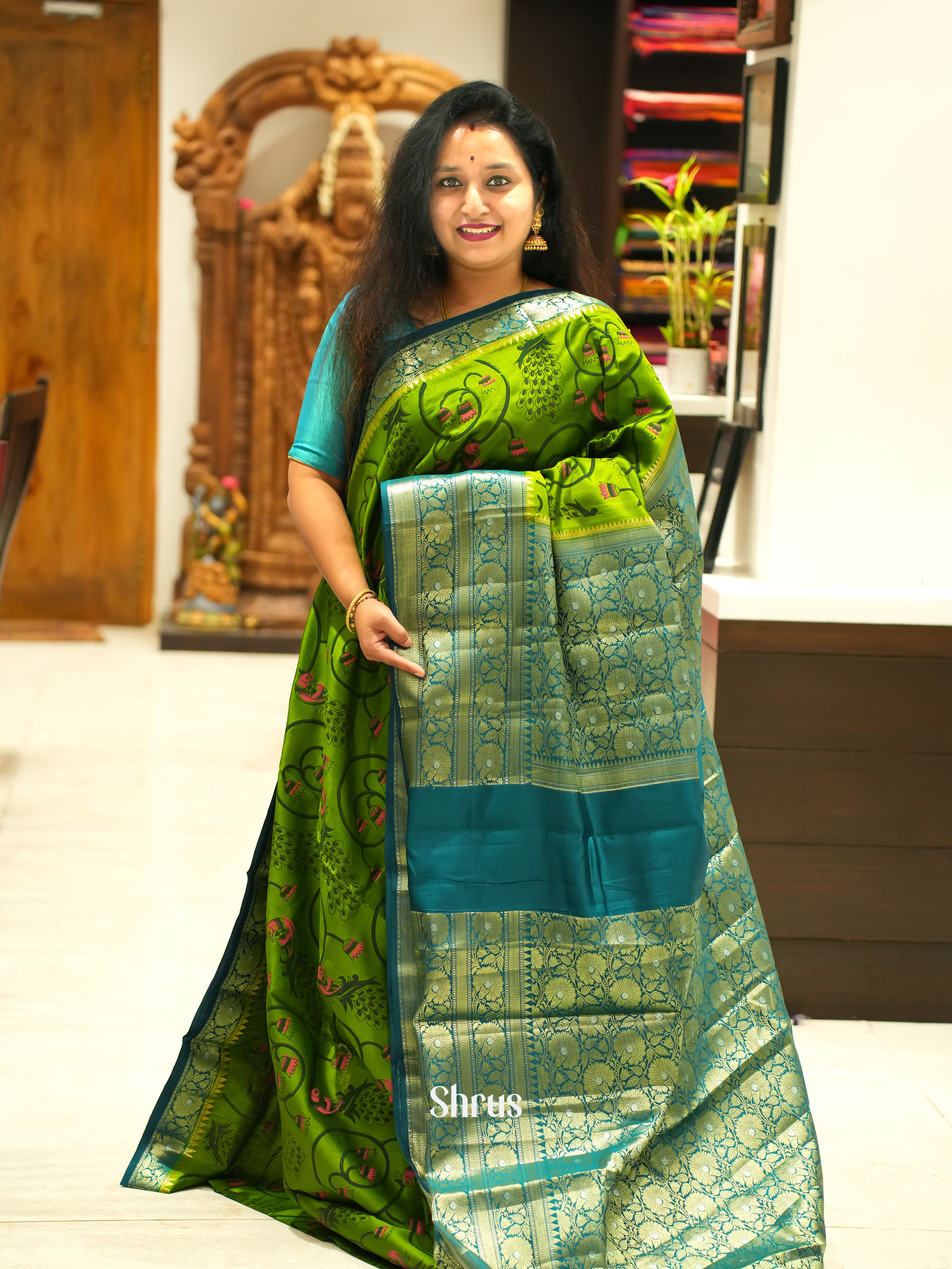 Green And Peacock Green- Tussar Saree - Shop on ShrusEternity.com