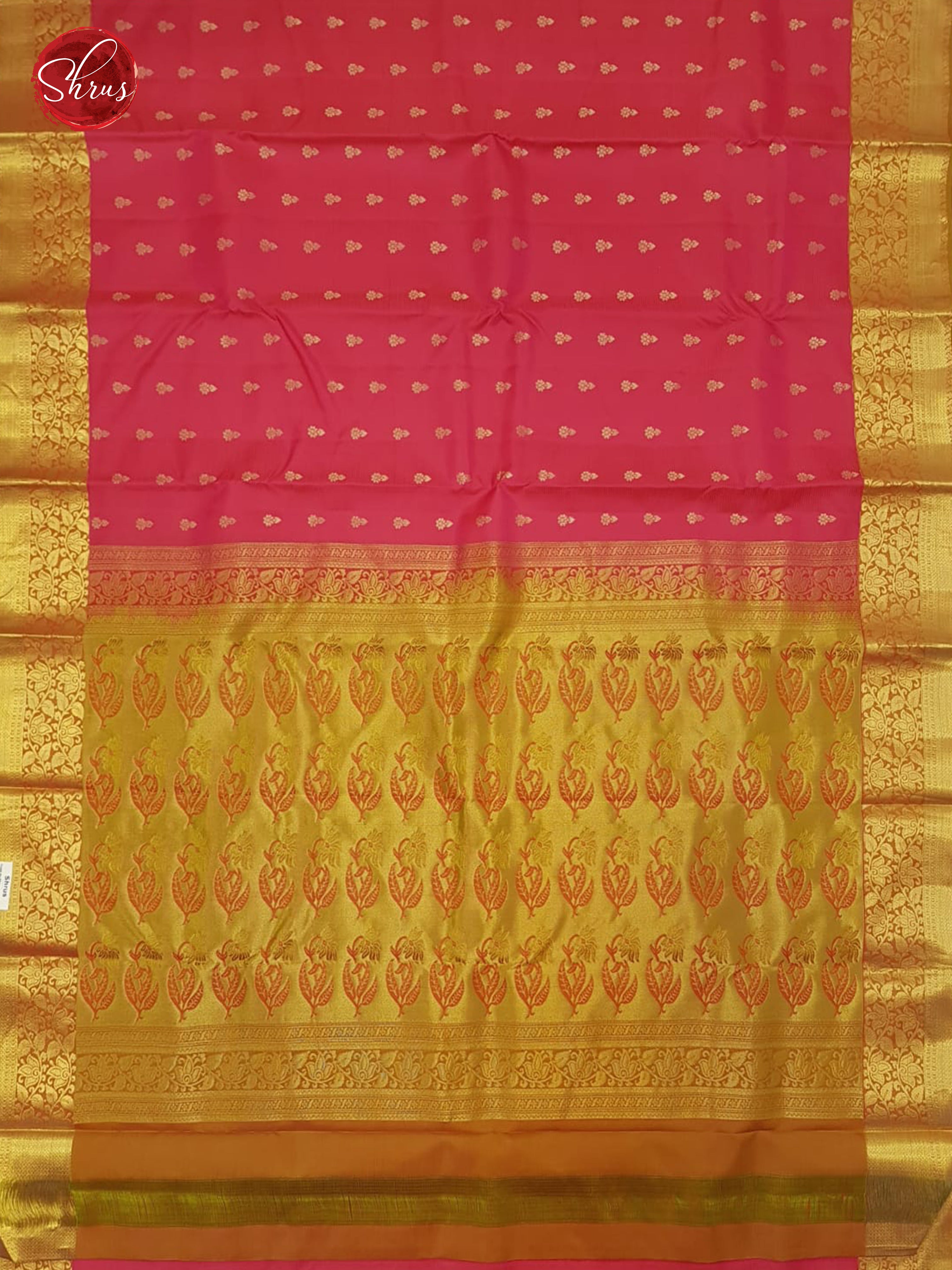 Pink & Orange - Kanchipuram Half pure Silk Saree - Shop on ShrusEternity.com