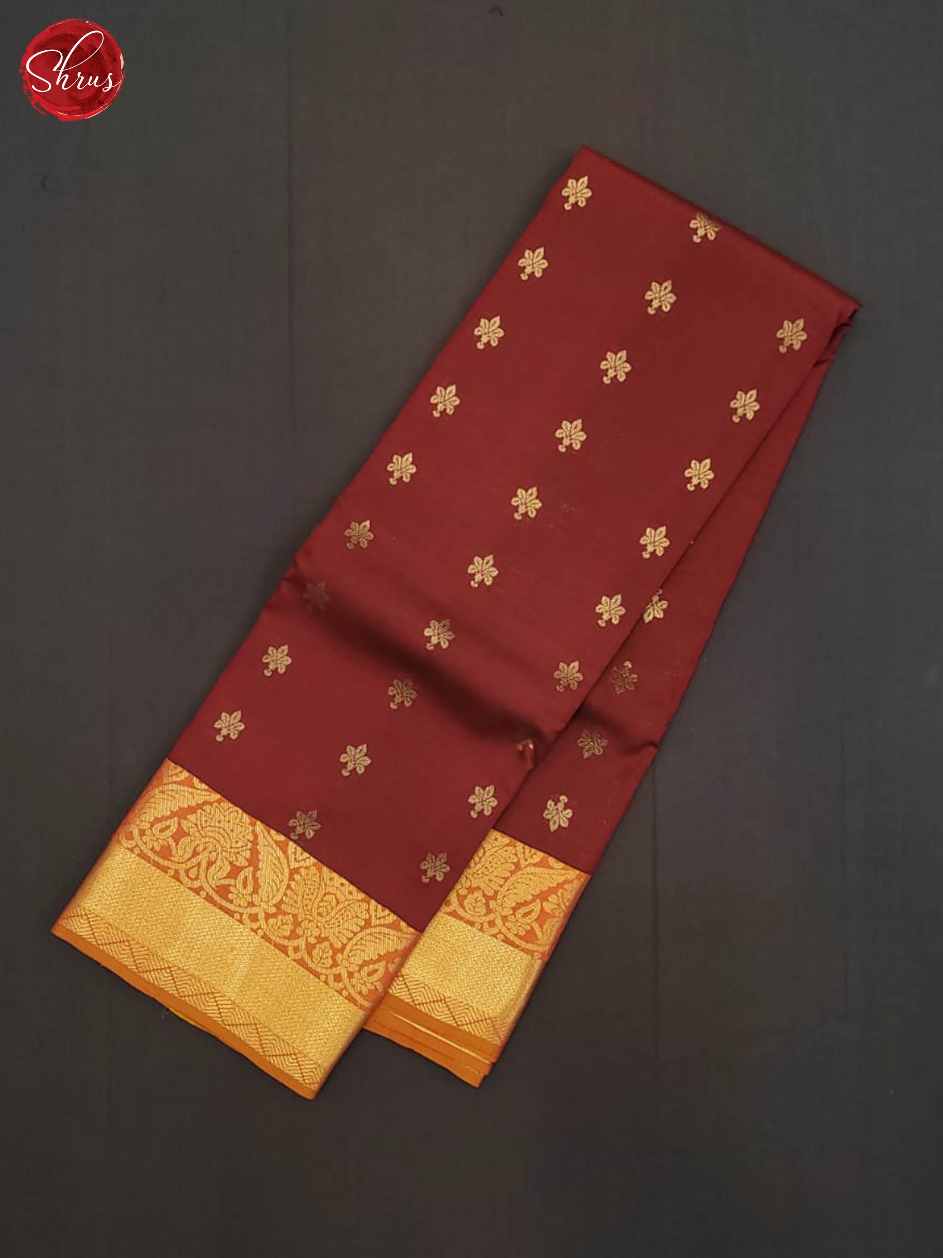 Maroon And Orange- Kanchipuram Half-pure Silk Saree - Shop on ShrusEternity.com