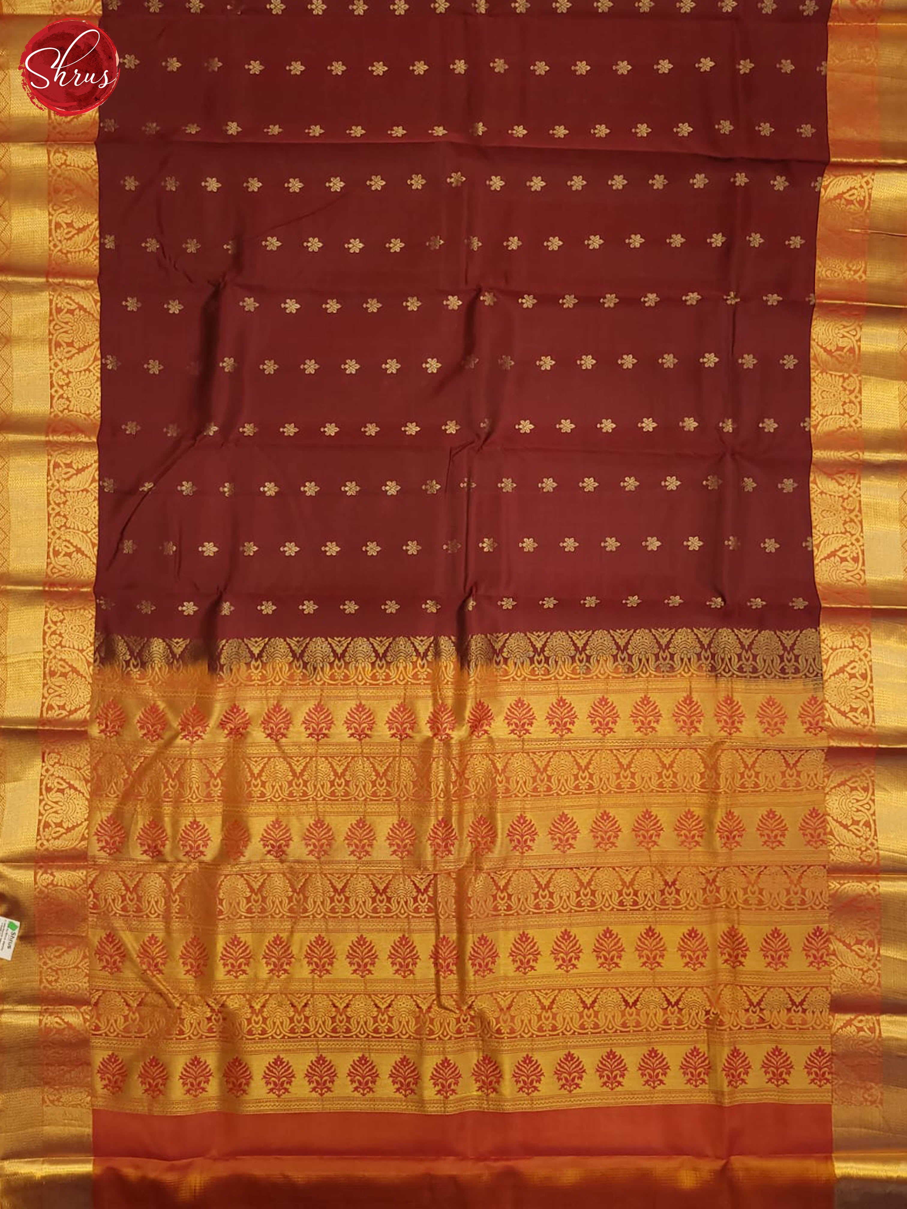 Maroon And Orange- Kanchipuram Half-pure Silk Saree - Shop on ShrusEternity.com