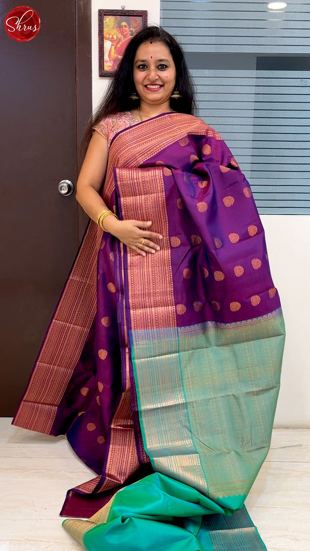 Purple and Green - Kanchipuram Silk Saree - Shop on ShrusEternity.com